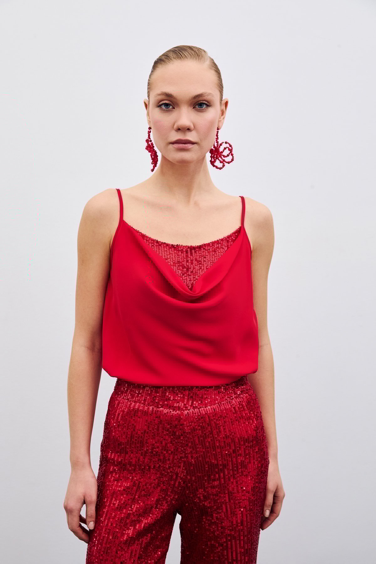 Degaje Yaka Bluz - Kırmızı