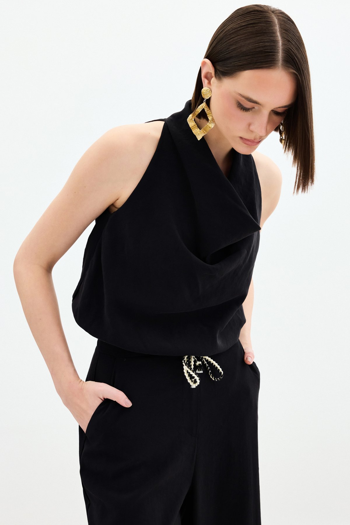 Degaje Yaka Bluz - Siyah