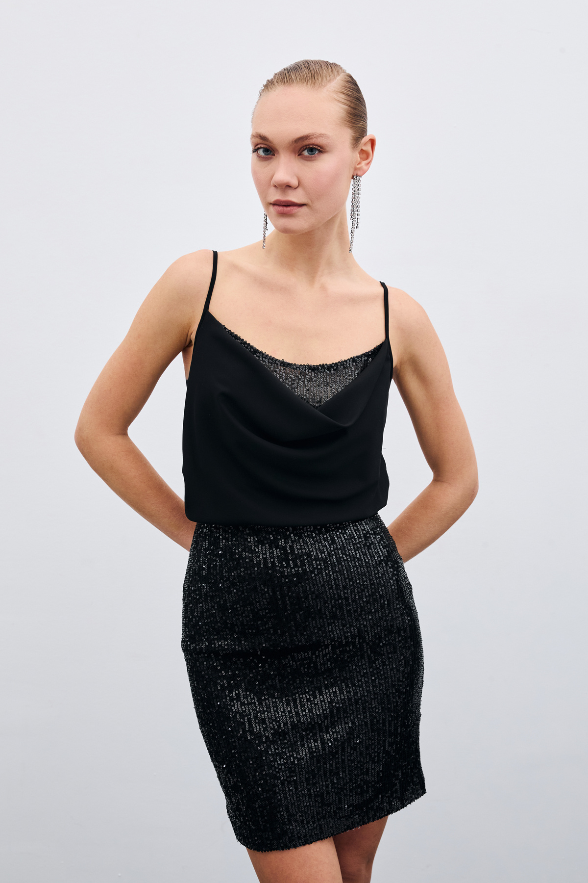 Degaje Yaka Bluz - Siyah