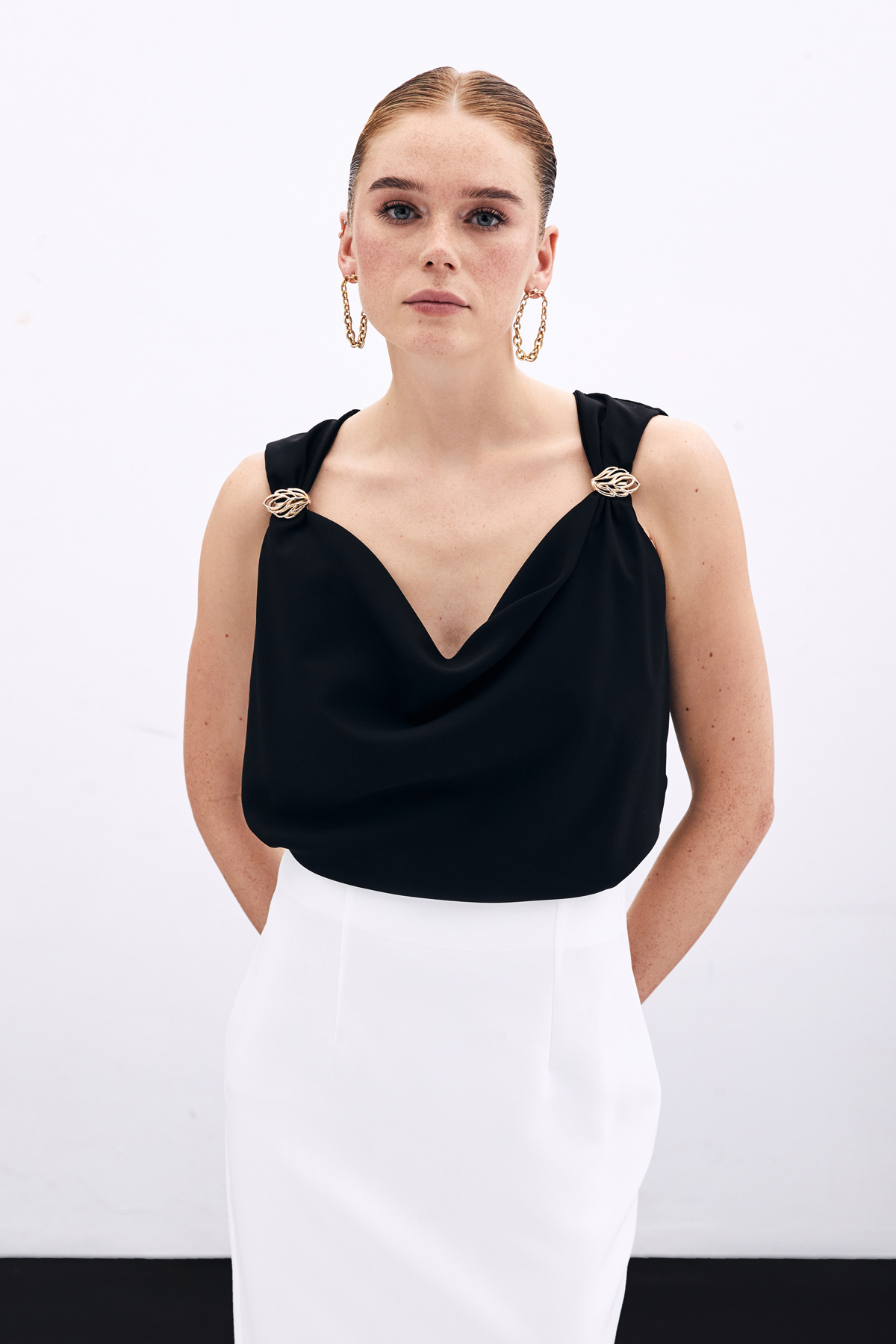 Degaje Yaka Bluz - Siyah