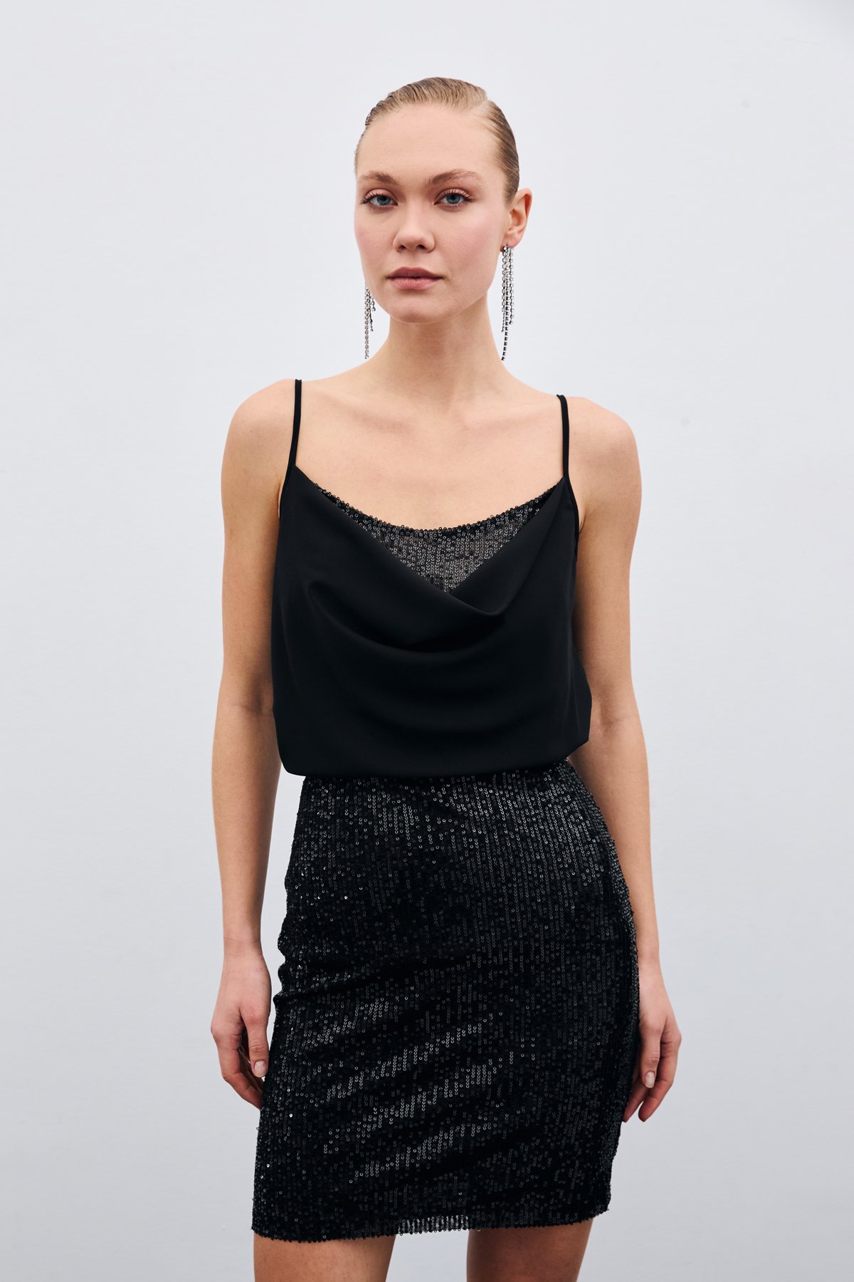 Degaje Yaka Bluz - Siyah