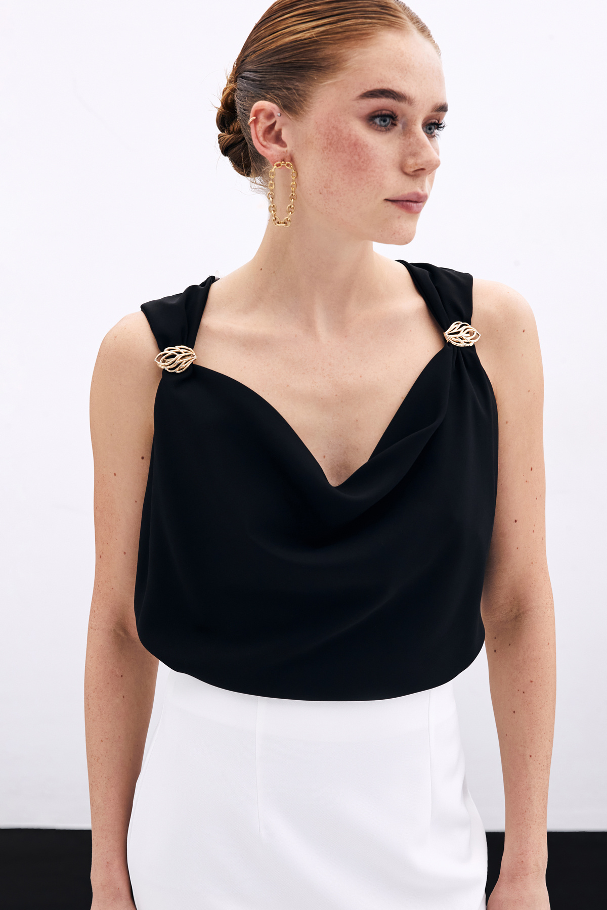 Degaje Yaka Bluz - Siyah