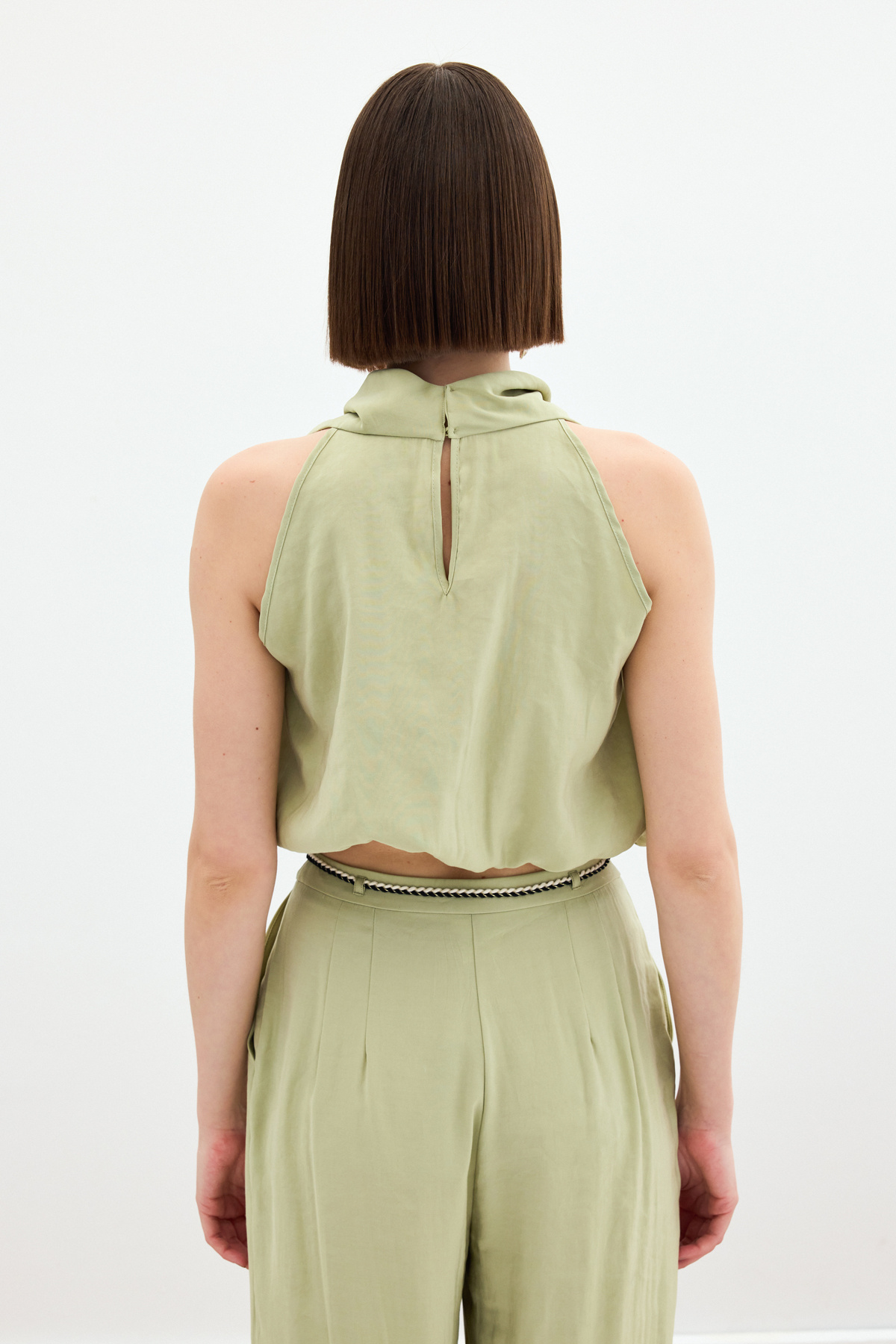 Degaje Yaka Bluz - Yağ Yeşili