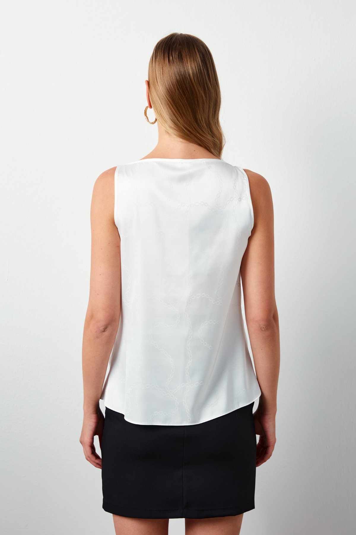 Degaje Yaka Desenli Bluz - EKRU