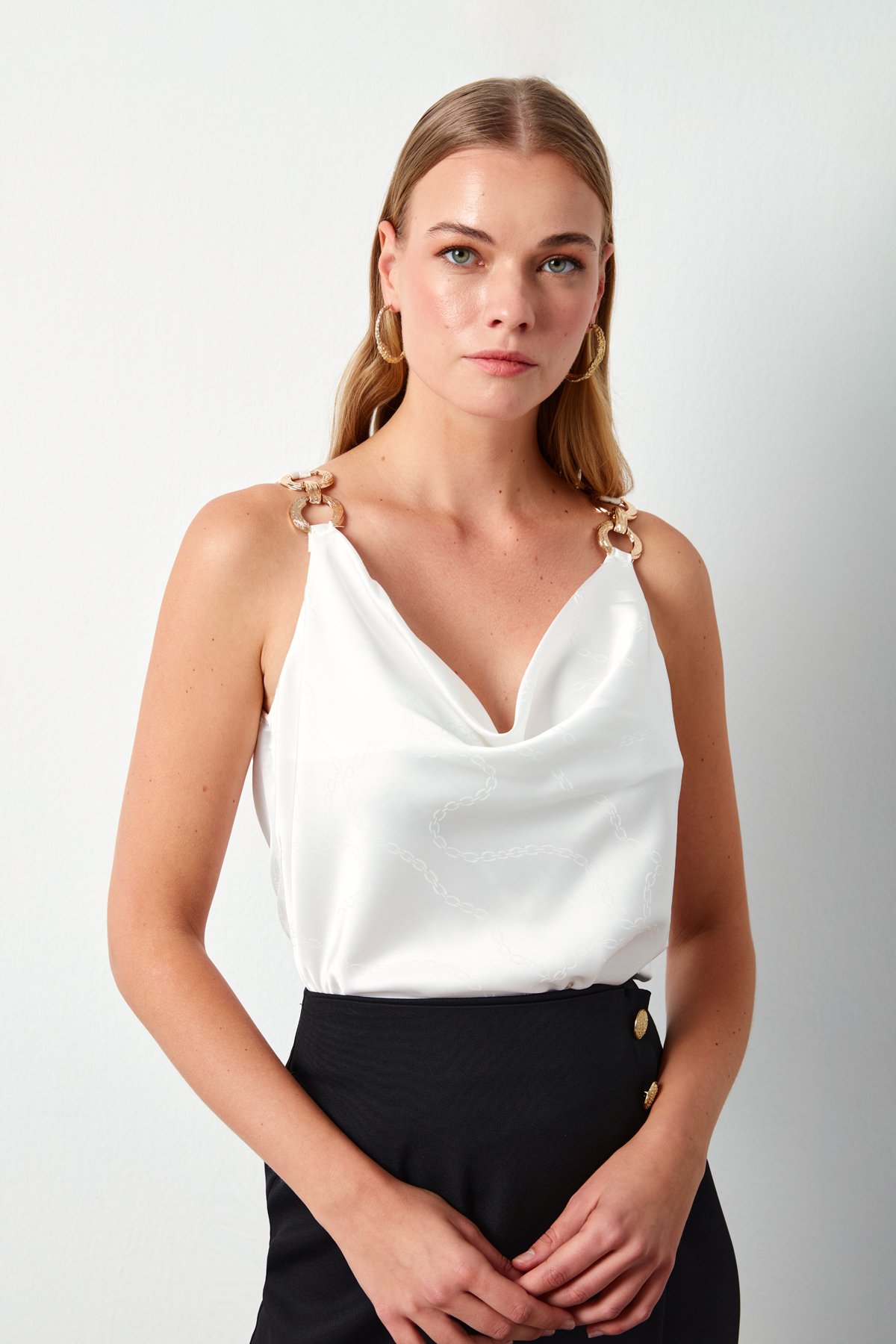 Degaje Yaka Desenli Bluz - EKRU