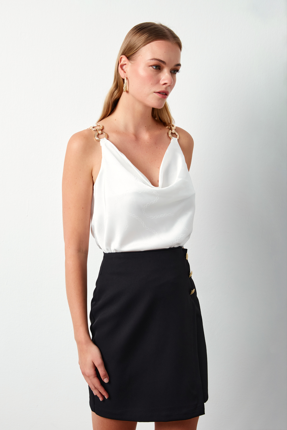 Degaje Yaka Desenli Bluz - EKRU