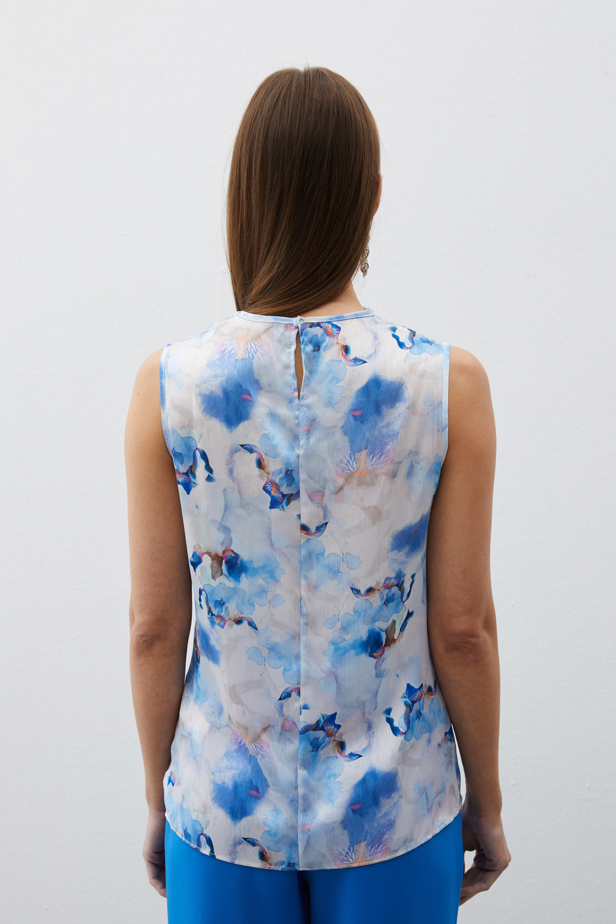 Degaje Yaka Desenli Bluz - MAVİ