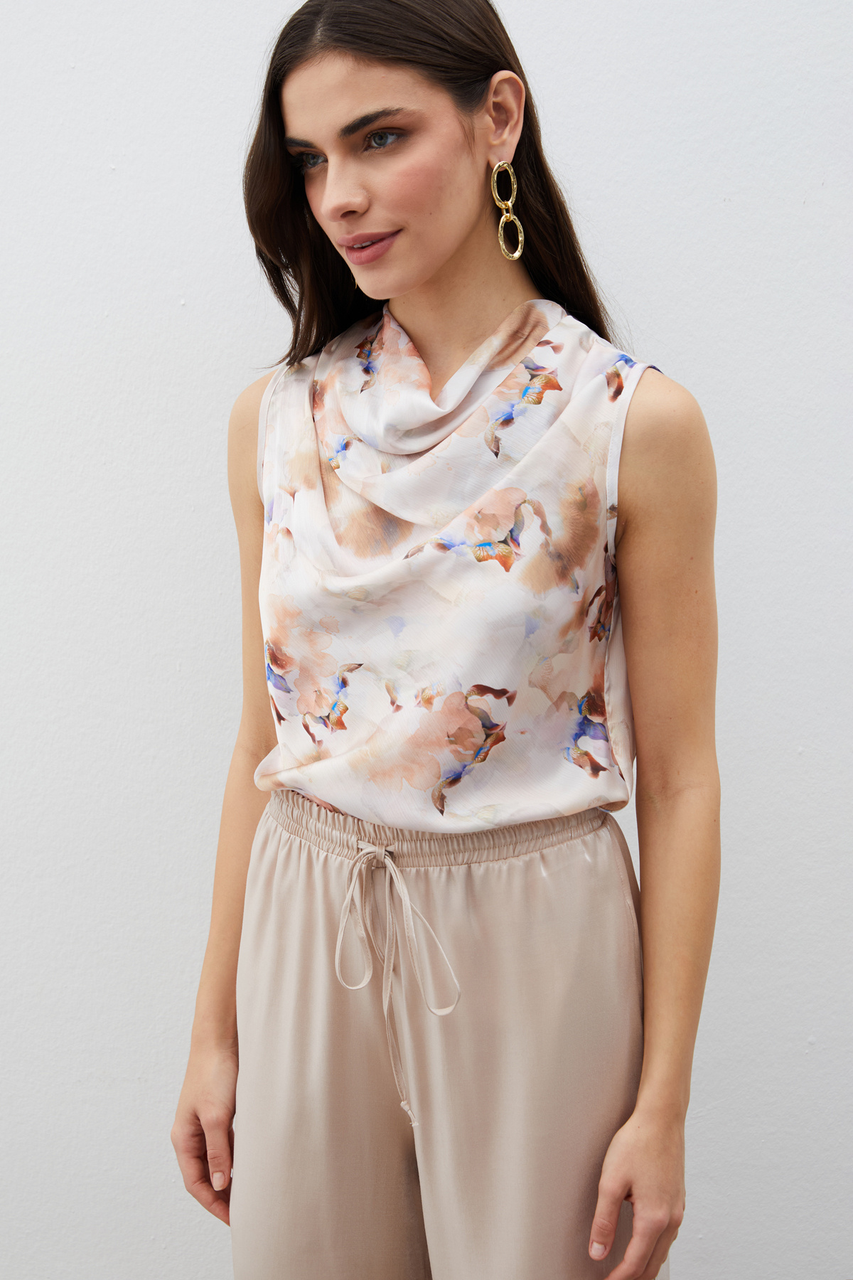 Degaje Yaka Desenli Bluz - VİZON