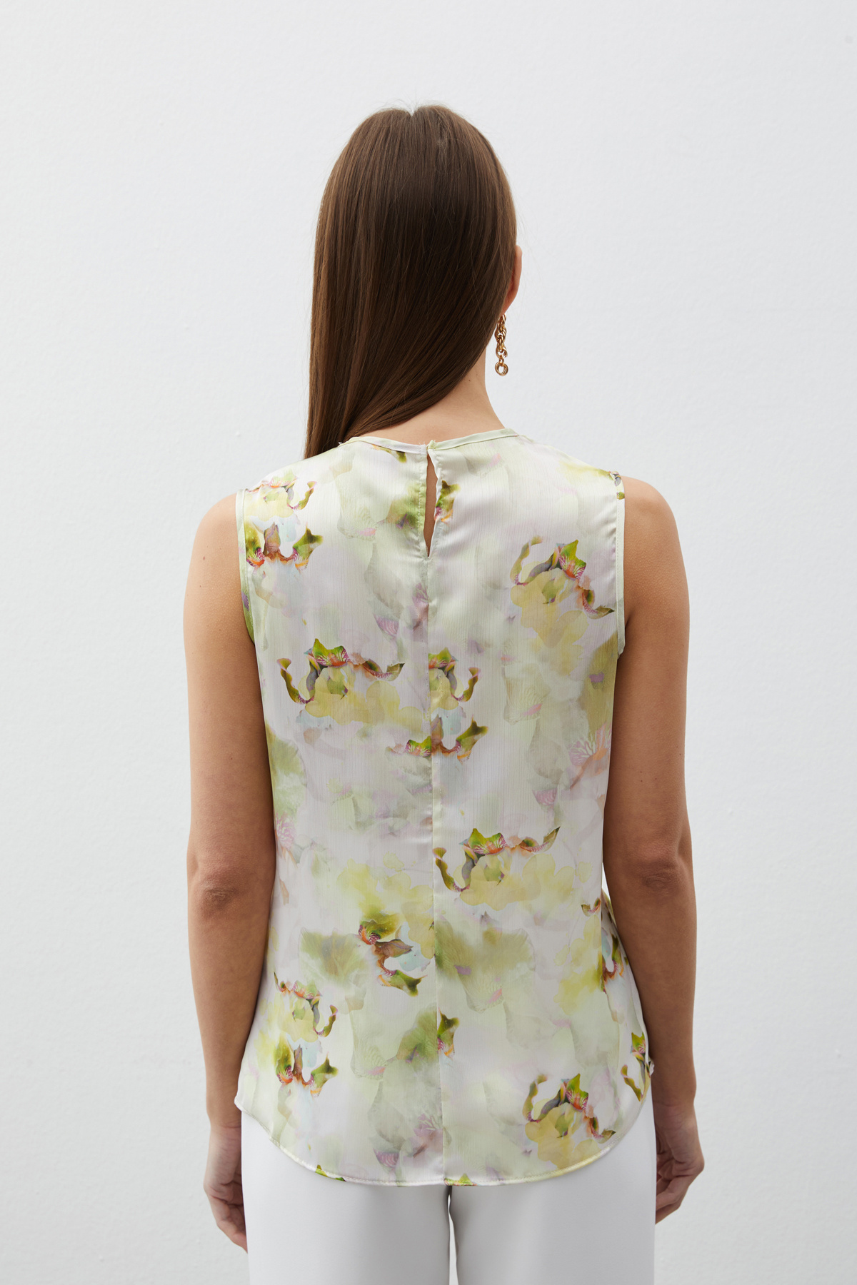 Degaje Yaka Desenli Bluz - YAĞ YEŞİLİ