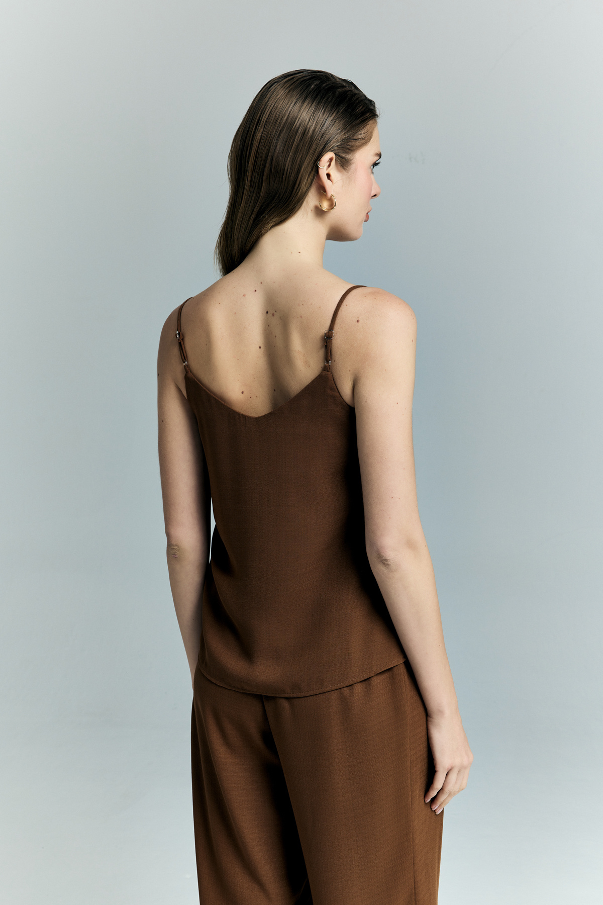 Cowl Neck Flowy Blouse - Brown
