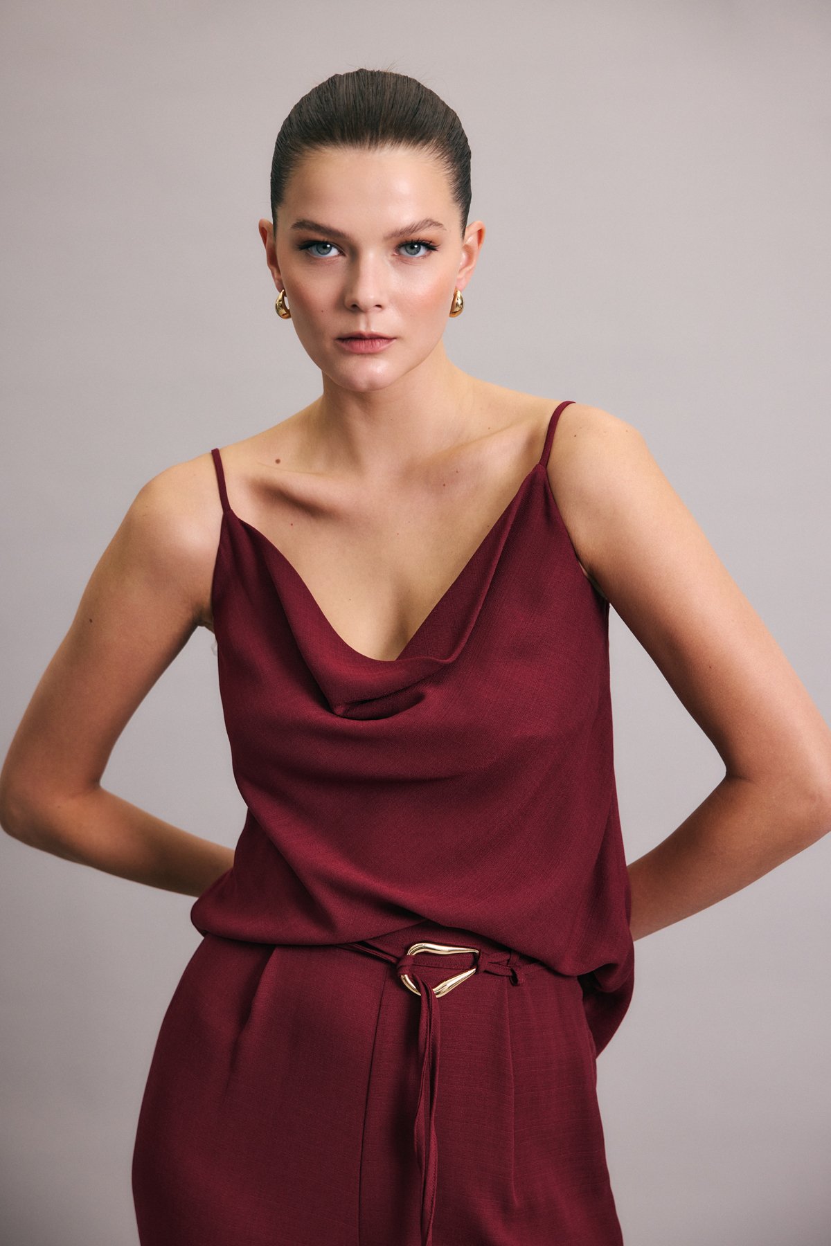 Cowl Neck Flowy Blouse - Murdum