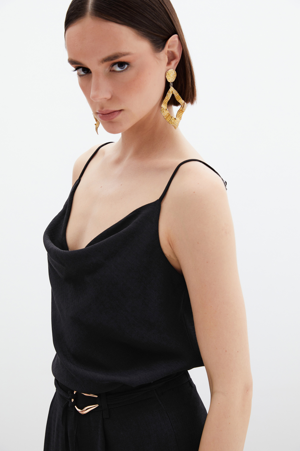 Cowl Neck Flowy Blouse - Black