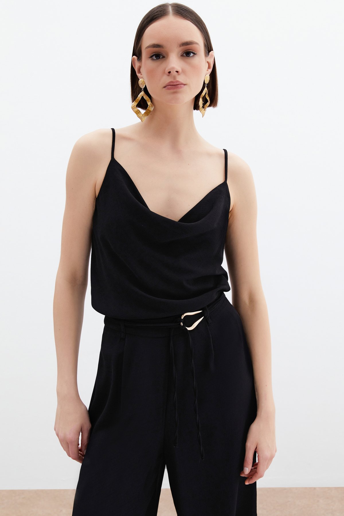 Cowl Neck Flowy Blouse - Black
