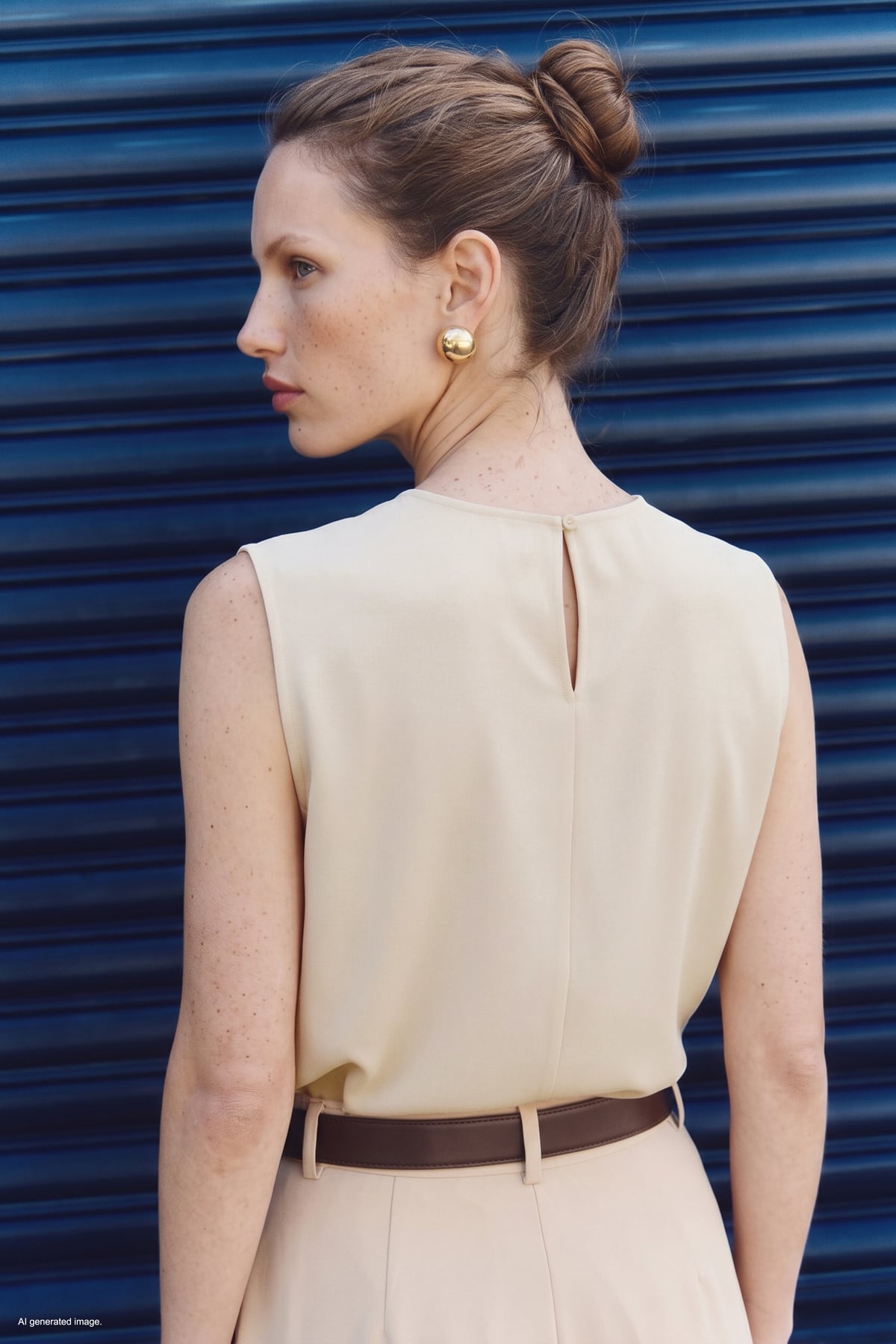 Collar Collar Sleeveless Blouse - Beıge