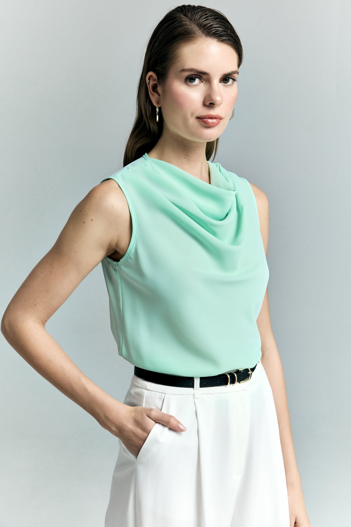 Collar Collar Sleeveless Blouse - Mınt