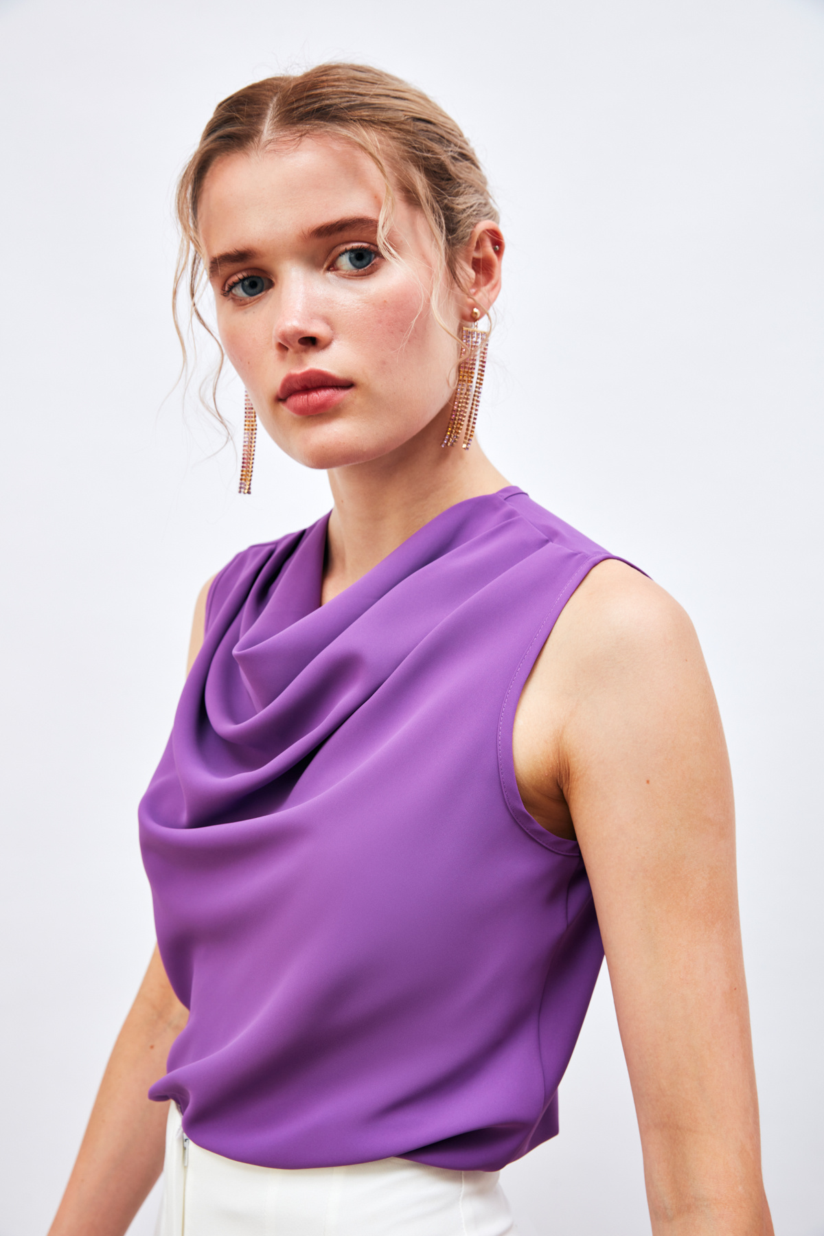 Collar Collar Sleeveless Blouse - PURPLE