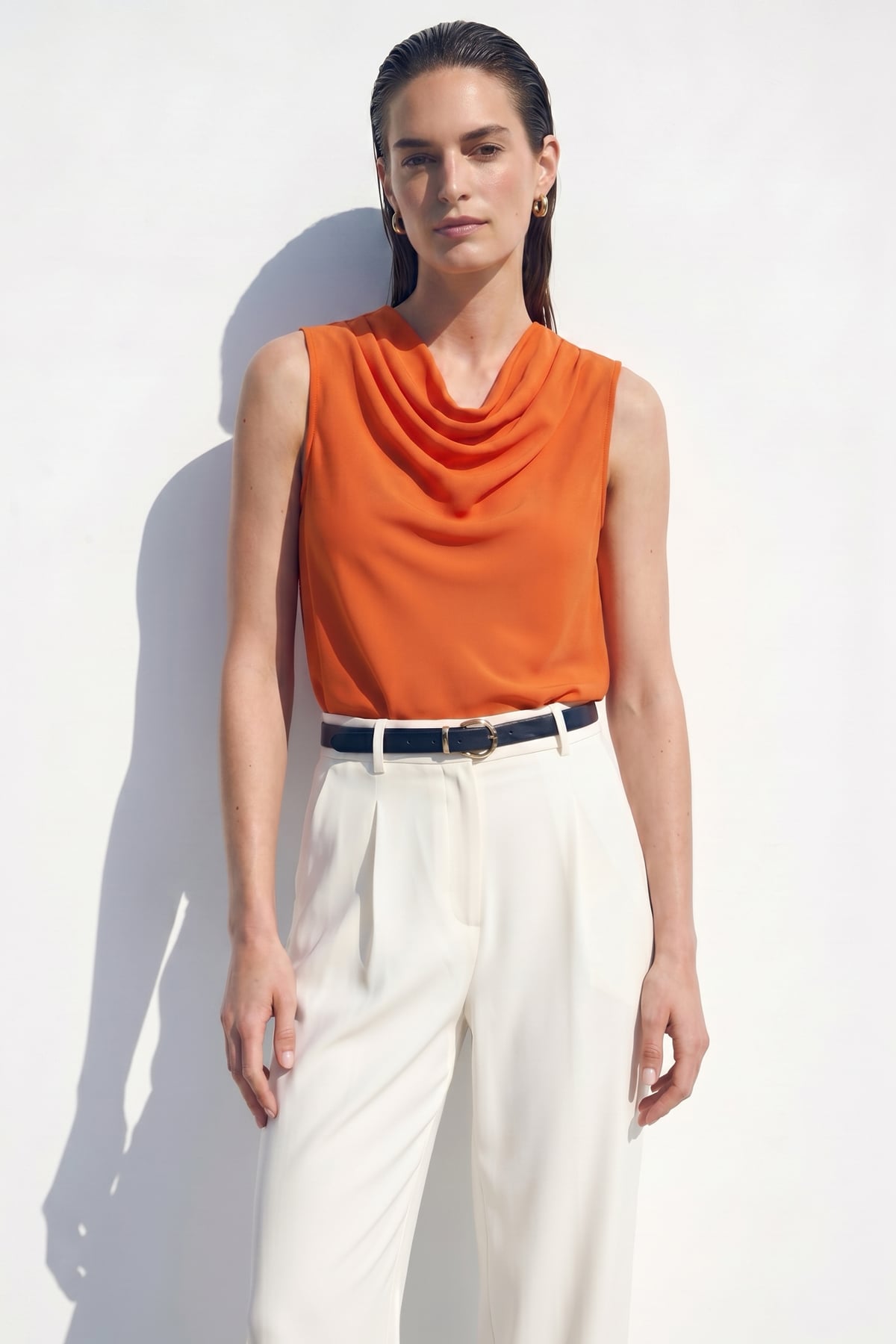Collar Collar Sleeveless Blouse - Oranj