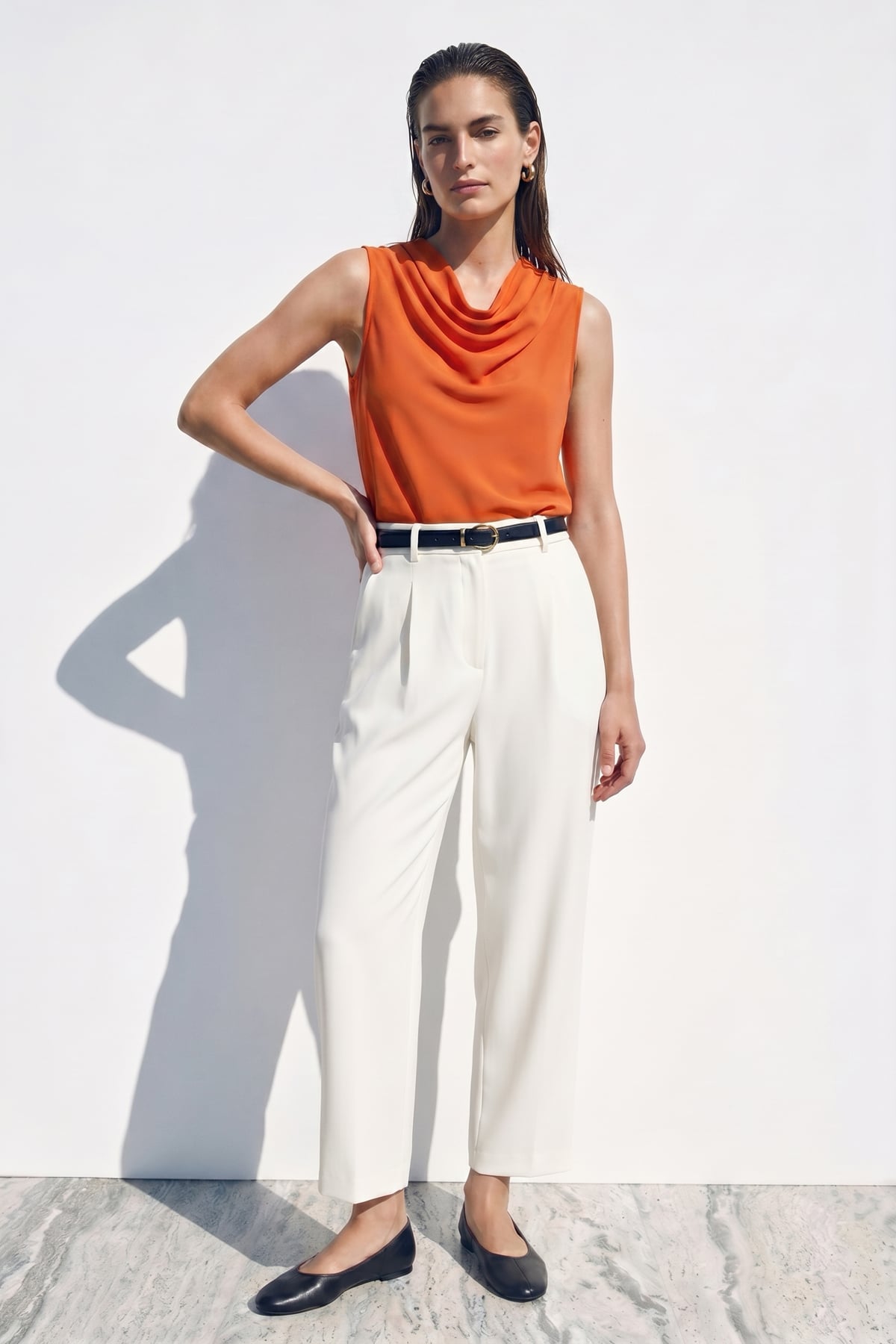 Collar Collar Sleeveless Blouse - Oranj