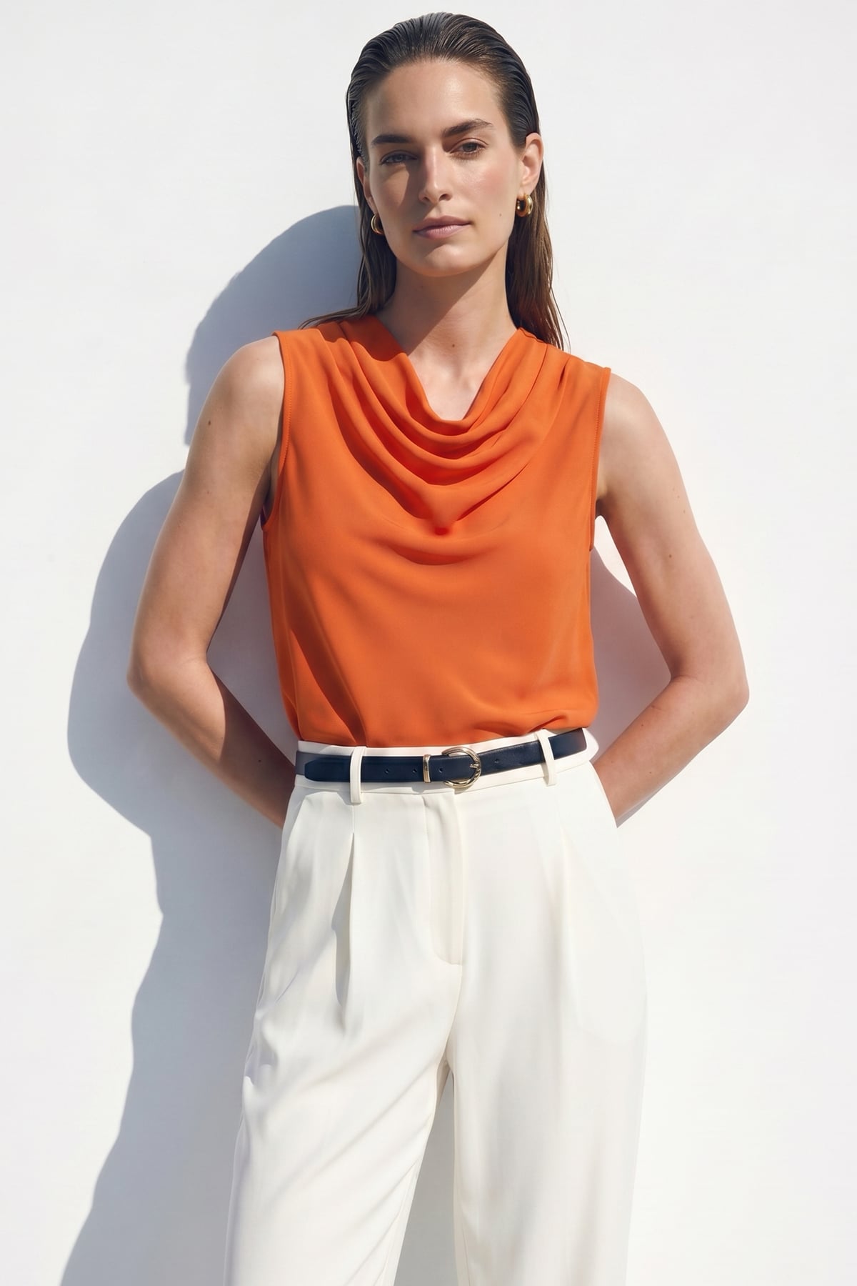 Collar Collar Sleeveless Blouse - Oranj