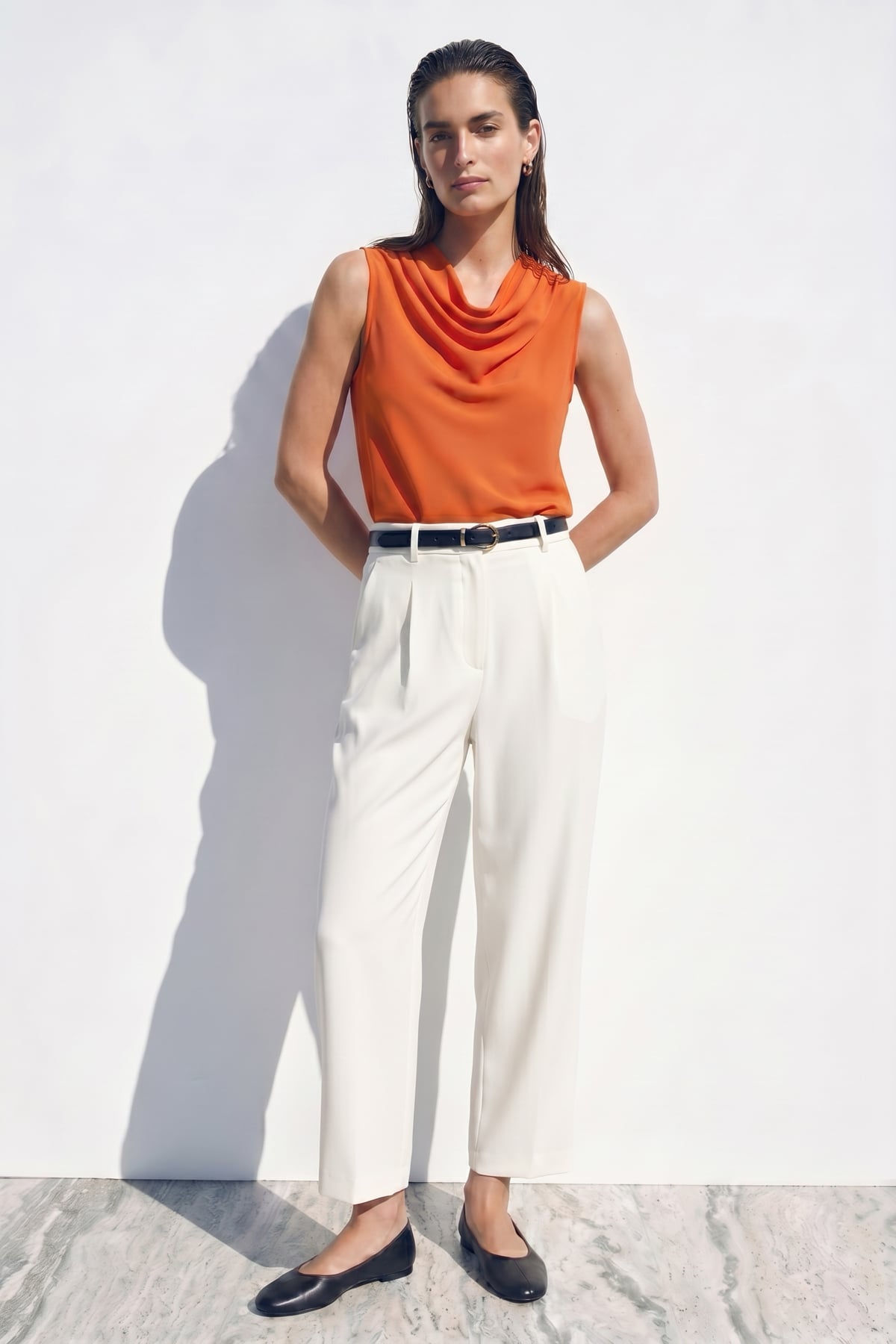 Collar Collar Sleeveless Blouse - Oranj