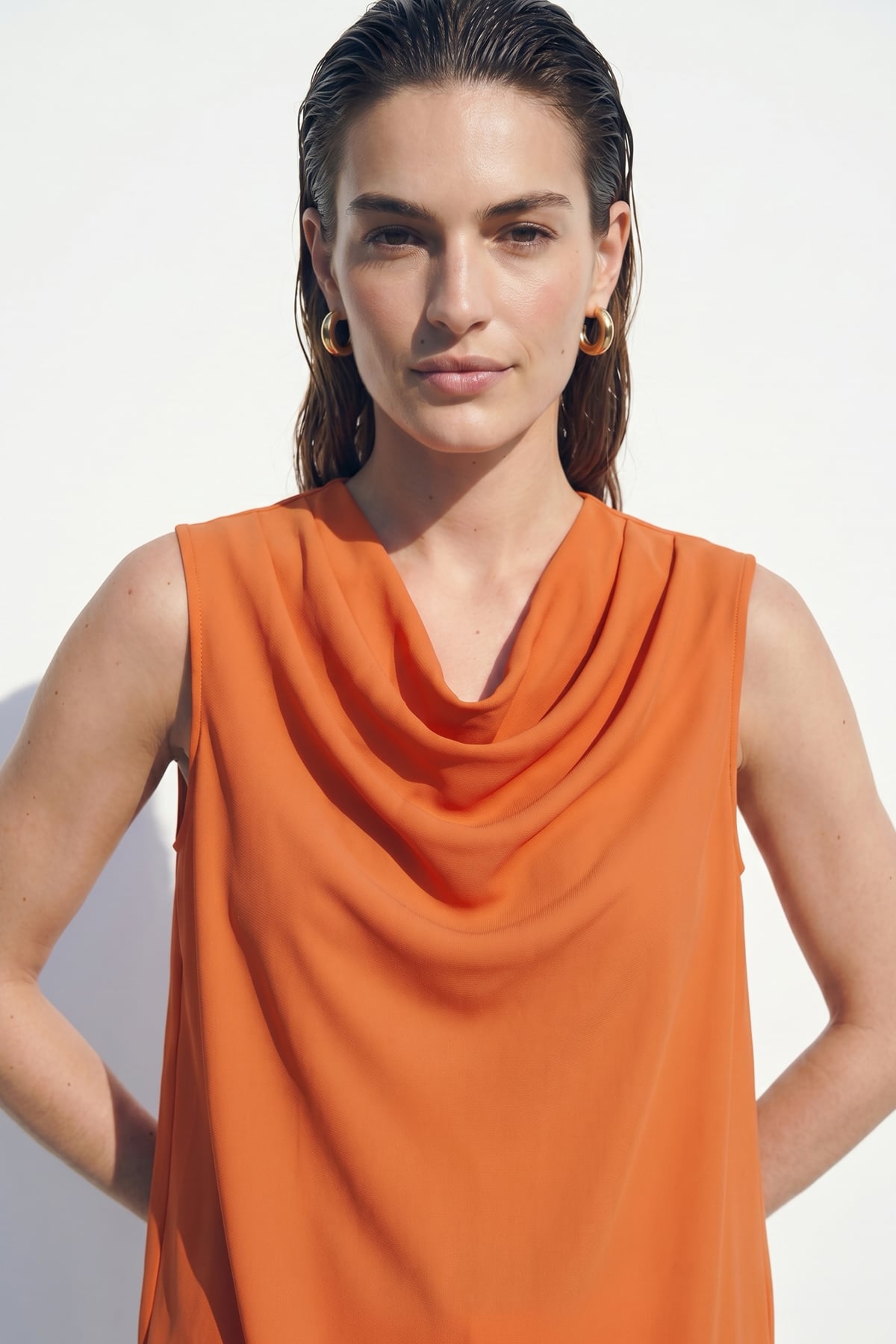 Collar Collar Sleeveless Blouse - Oranj