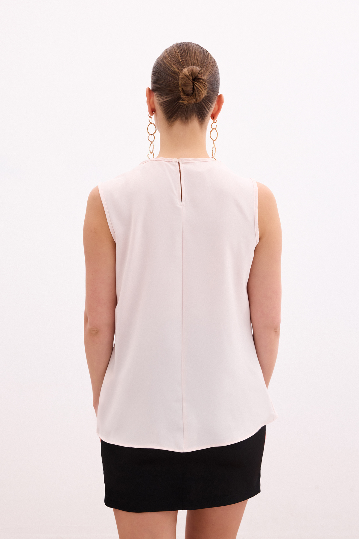 Degaje Yaka Kolsuz Bluz - Pudra