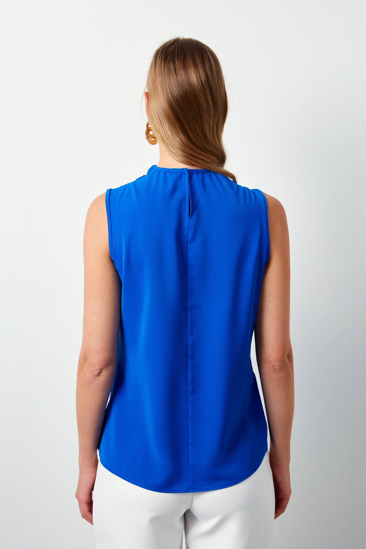 Degaje Yaka Kolsuz Bluz - SAX MAVİ