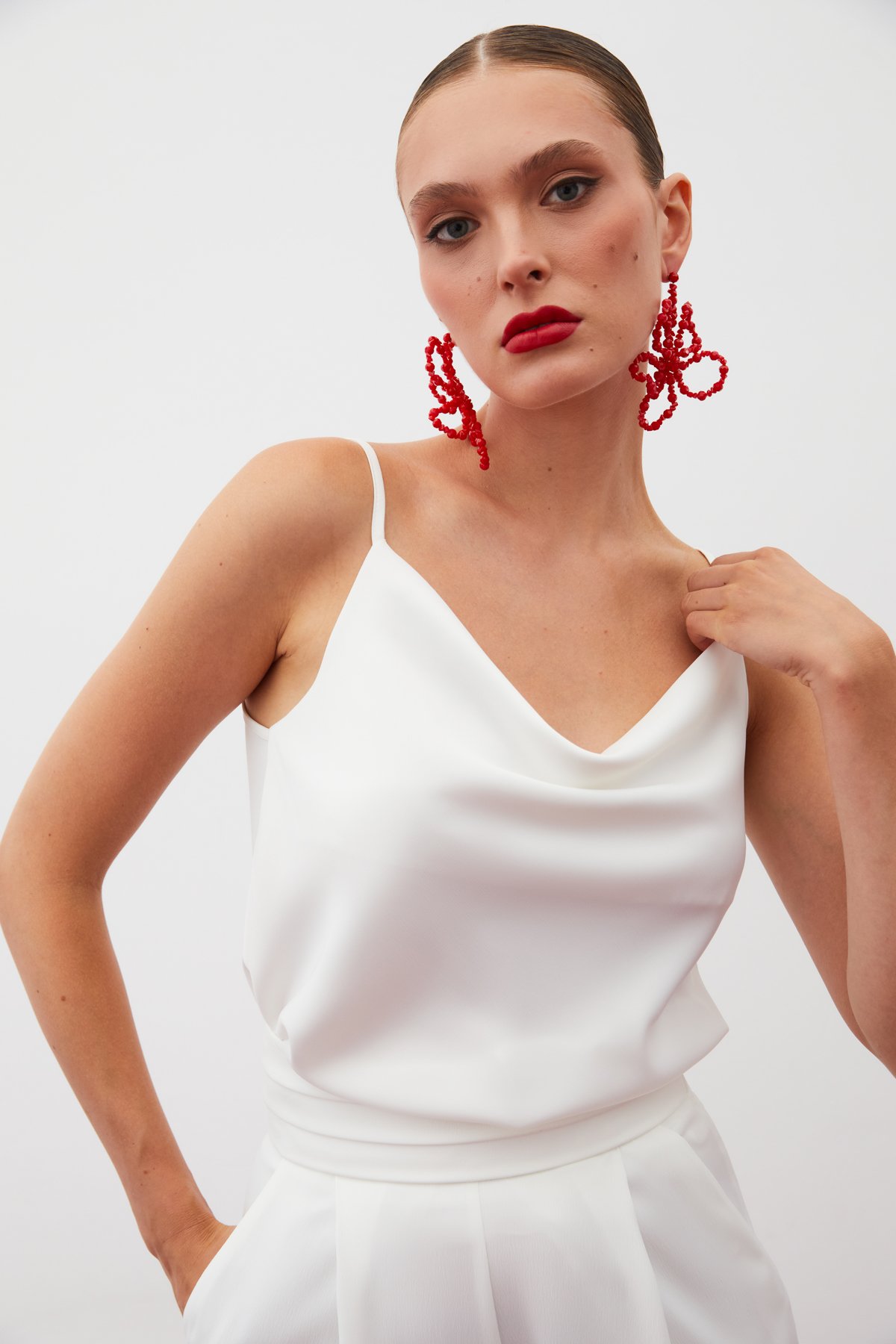 Degaje Yaka Saten Bluz - EKRU