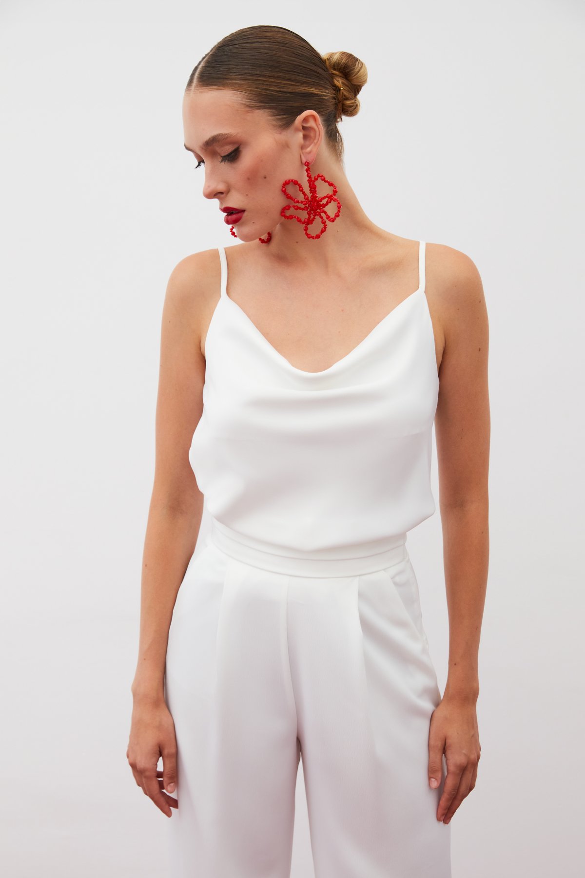 Degaje Yaka Saten Bluz - EKRU