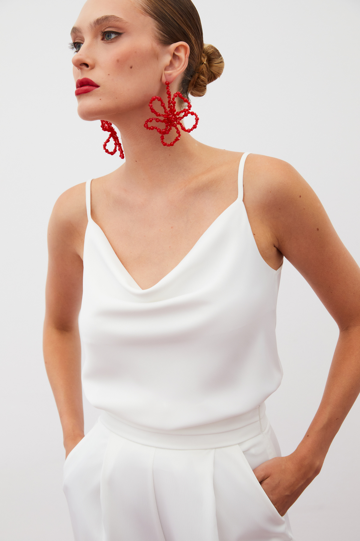 Degaje Yaka Saten Bluz - EKRU