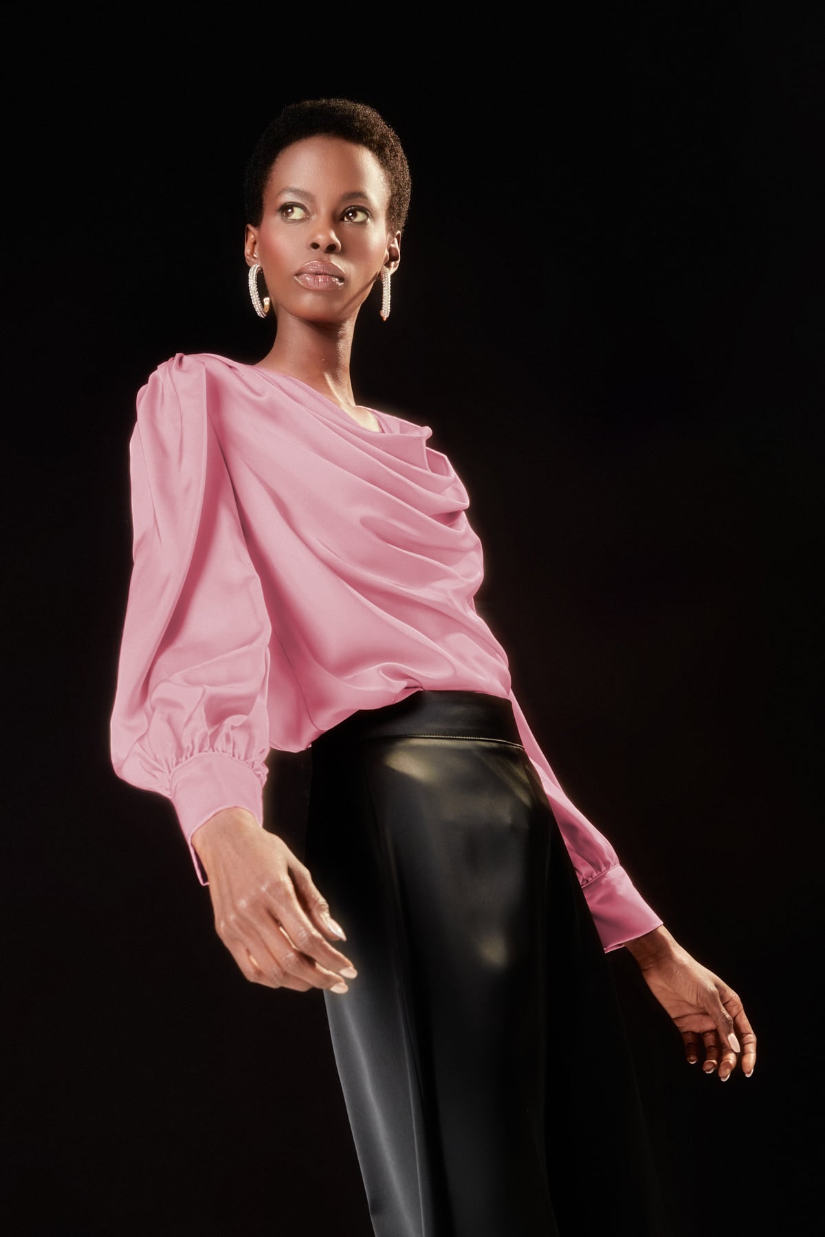 Plunging Collar Satin Blouse - GUL KURUSU