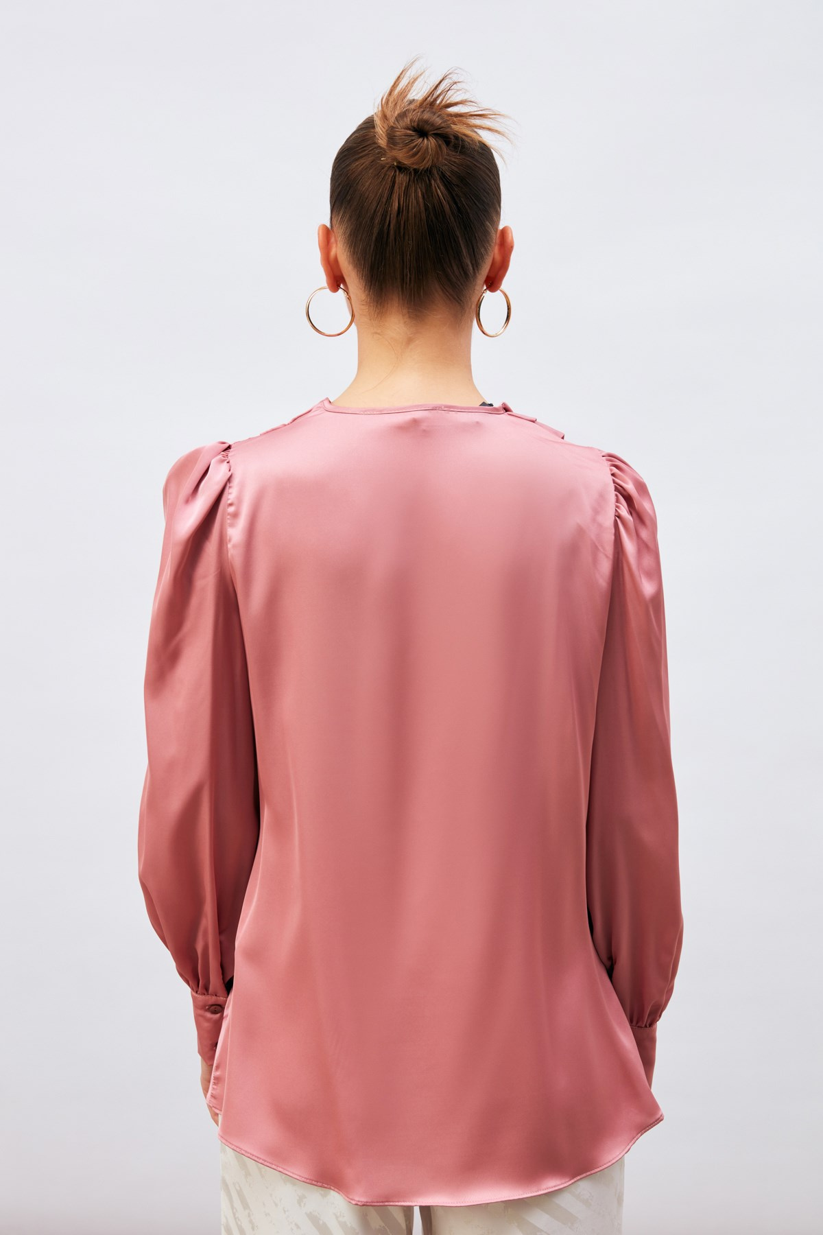 Plunging Collar Satin Blouse - GUL KURUSU