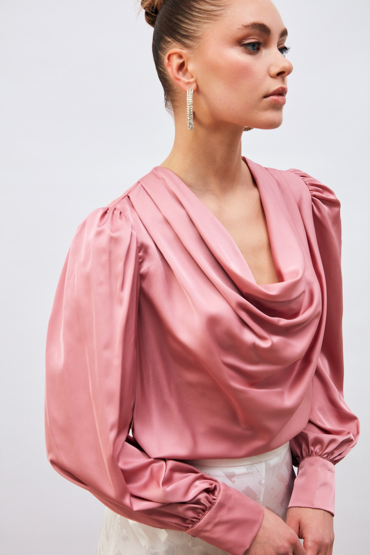 Plunging Collar Satin Blouse - GUL KURUSU