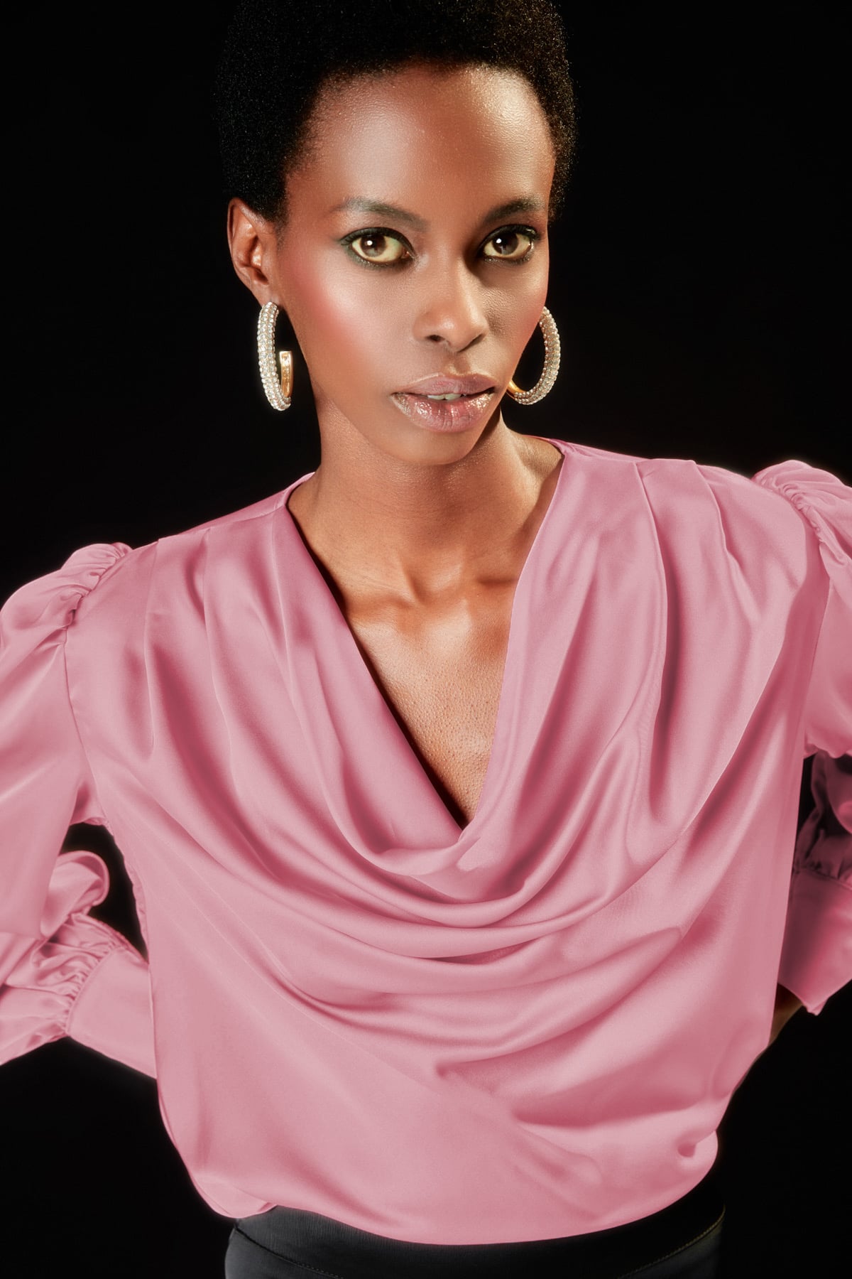 Plunging Collar Satin Blouse - GUL KURUSU