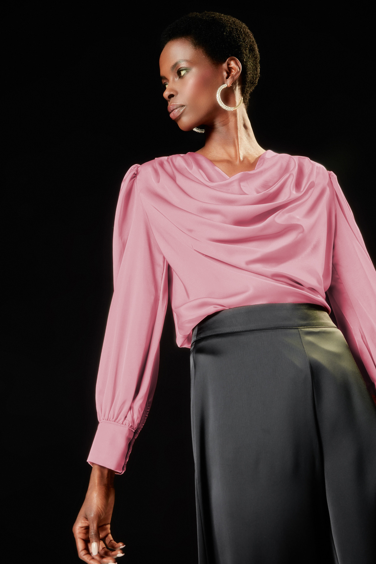 Plunging Collar Satin Blouse - GUL KURUSU