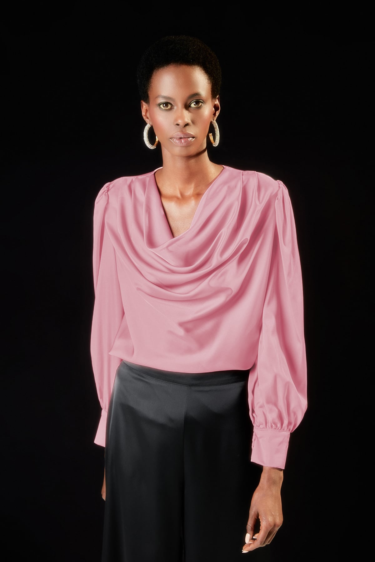 Plunging Collar Satin Blouse - GUL KURUSU