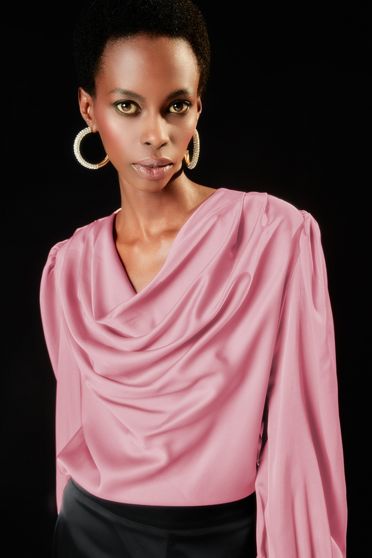 Plunging Collar Satin Blouse - GUL KURUSU