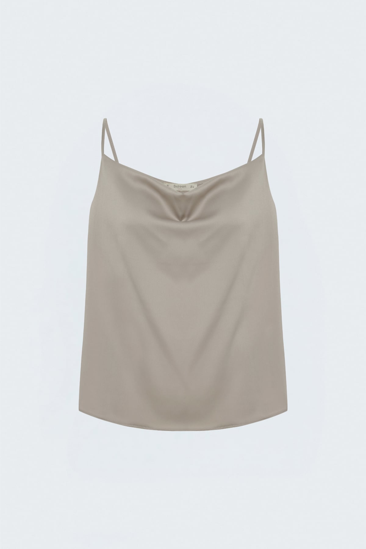 Plunging Collar Satin Blouse - Dark beıge