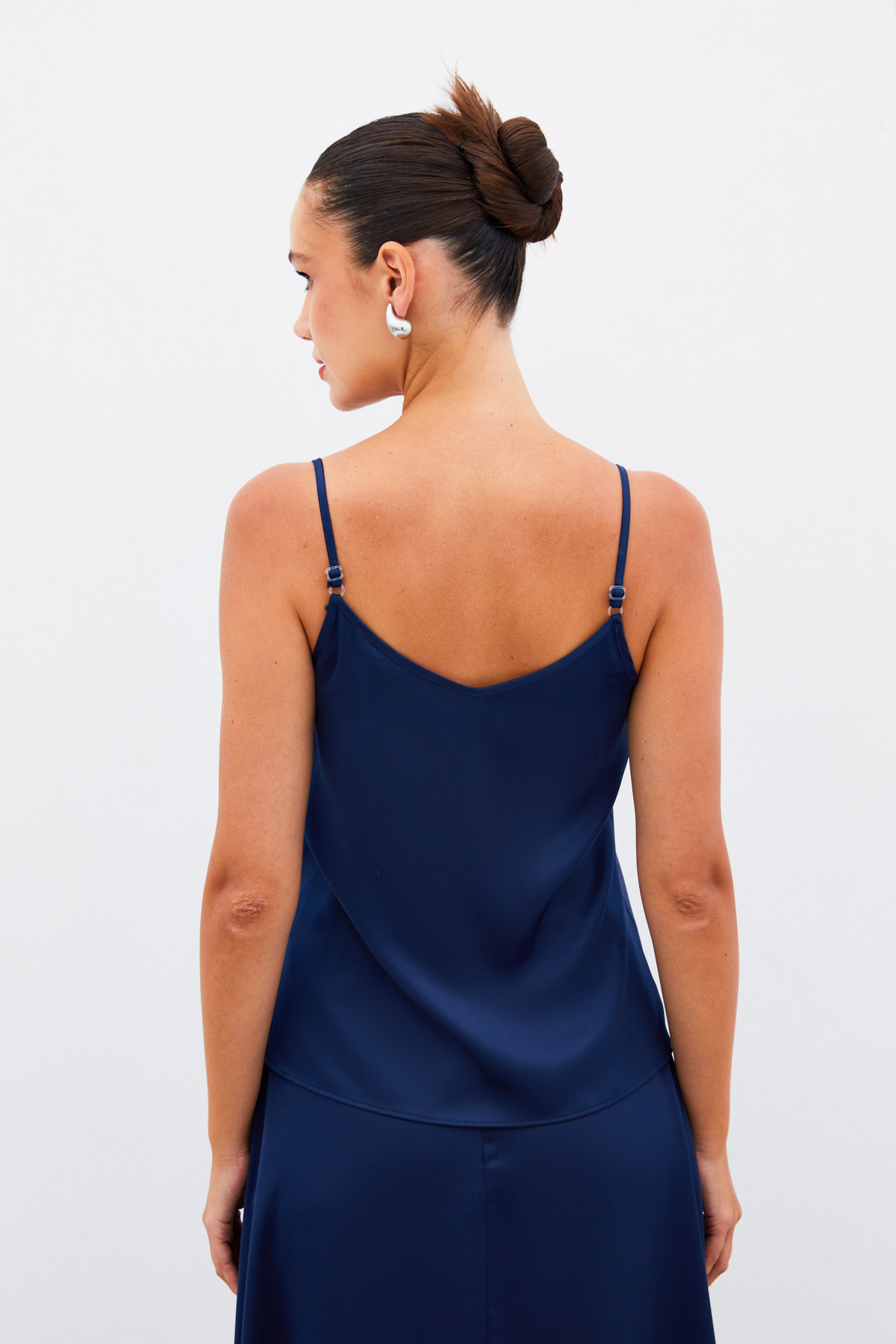 Degaje Yaka Saten Bluz - LACİVERT