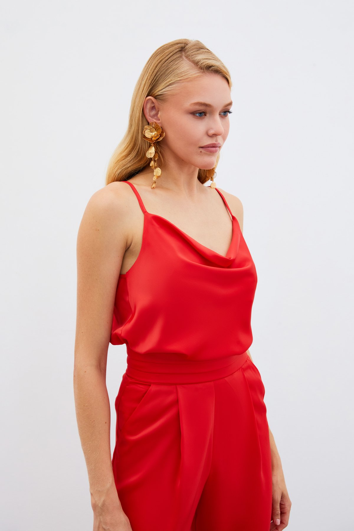 Degaje Yaka Saten Bluz - MERCAN