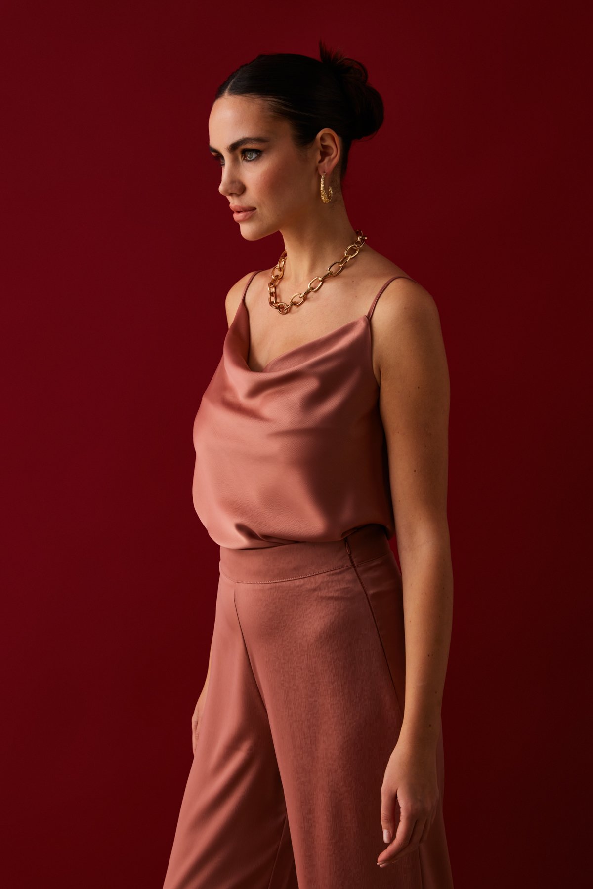 Degaje Yaka Saten Bluz - PUDRA