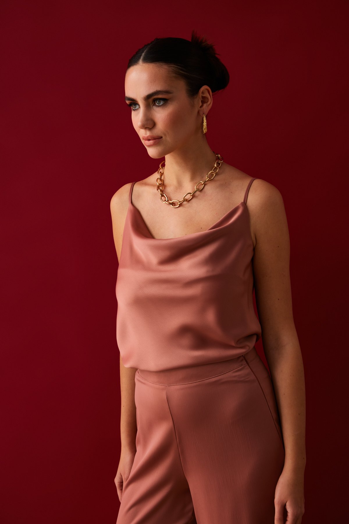 Degaje Yaka Saten Bluz - PUDRA