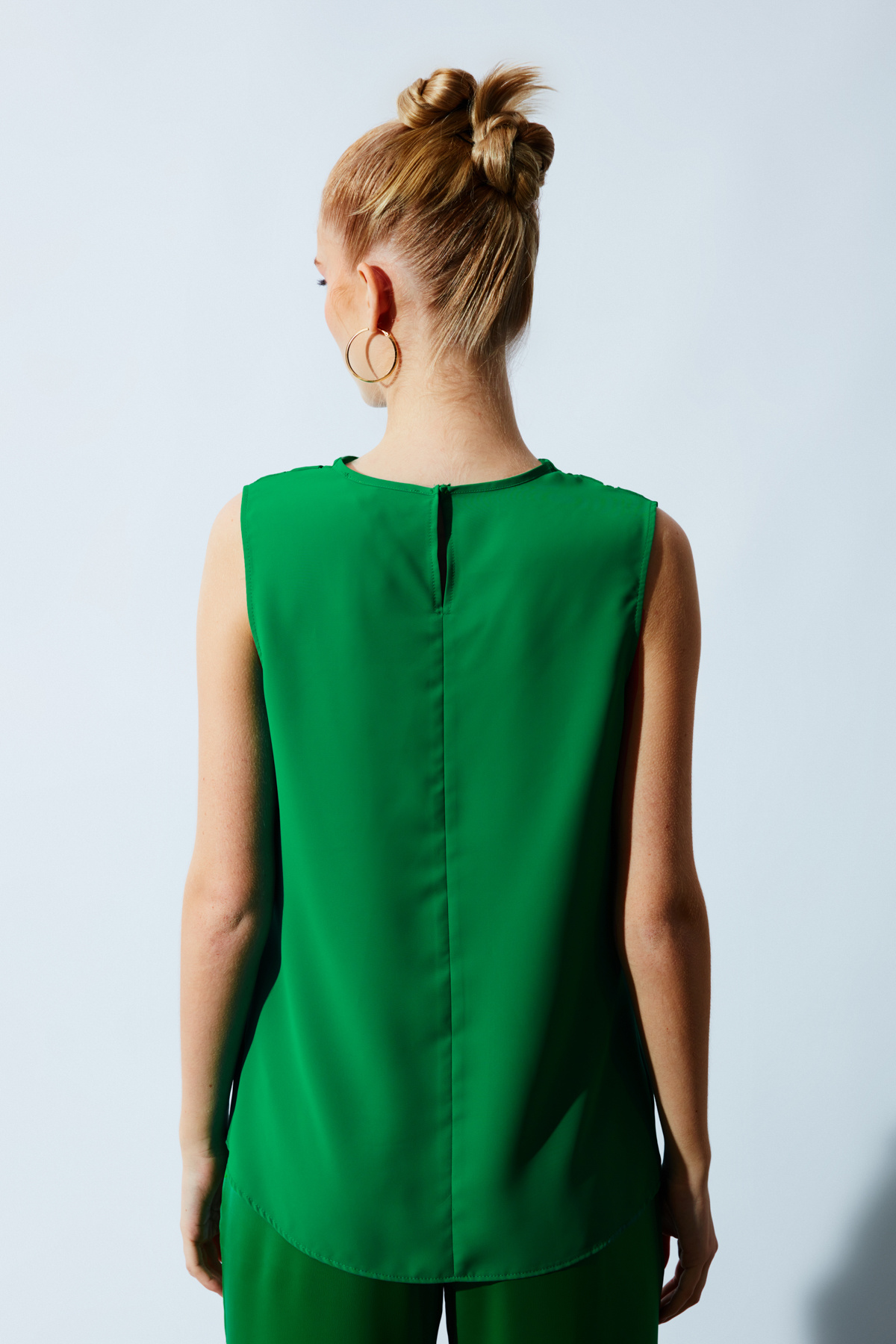 Degaje yaka şifon bluz - KOYU YEŞİL