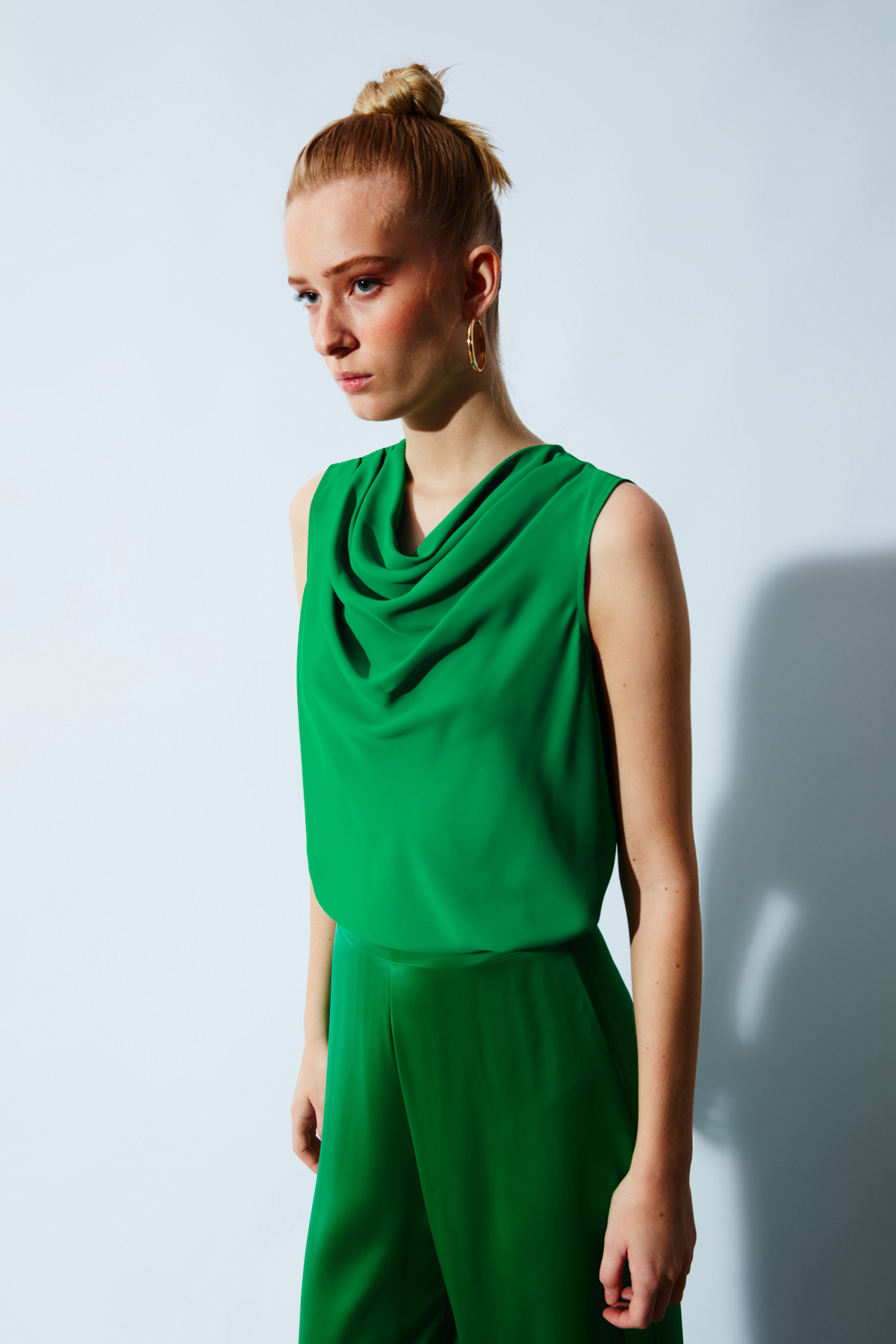 Degaje yaka şifon bluz - KOYU YEŞİL