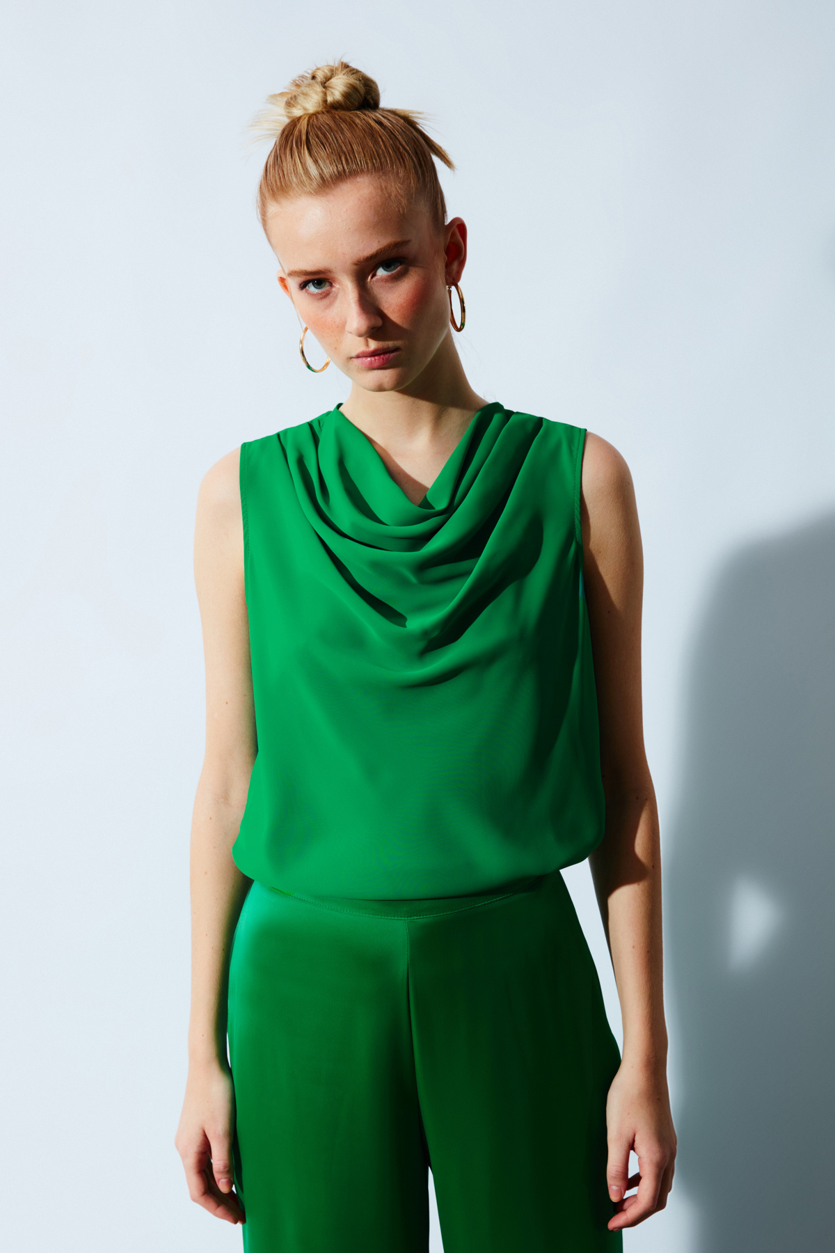 Degaje yaka şifon bluz - KOYU YEŞİL