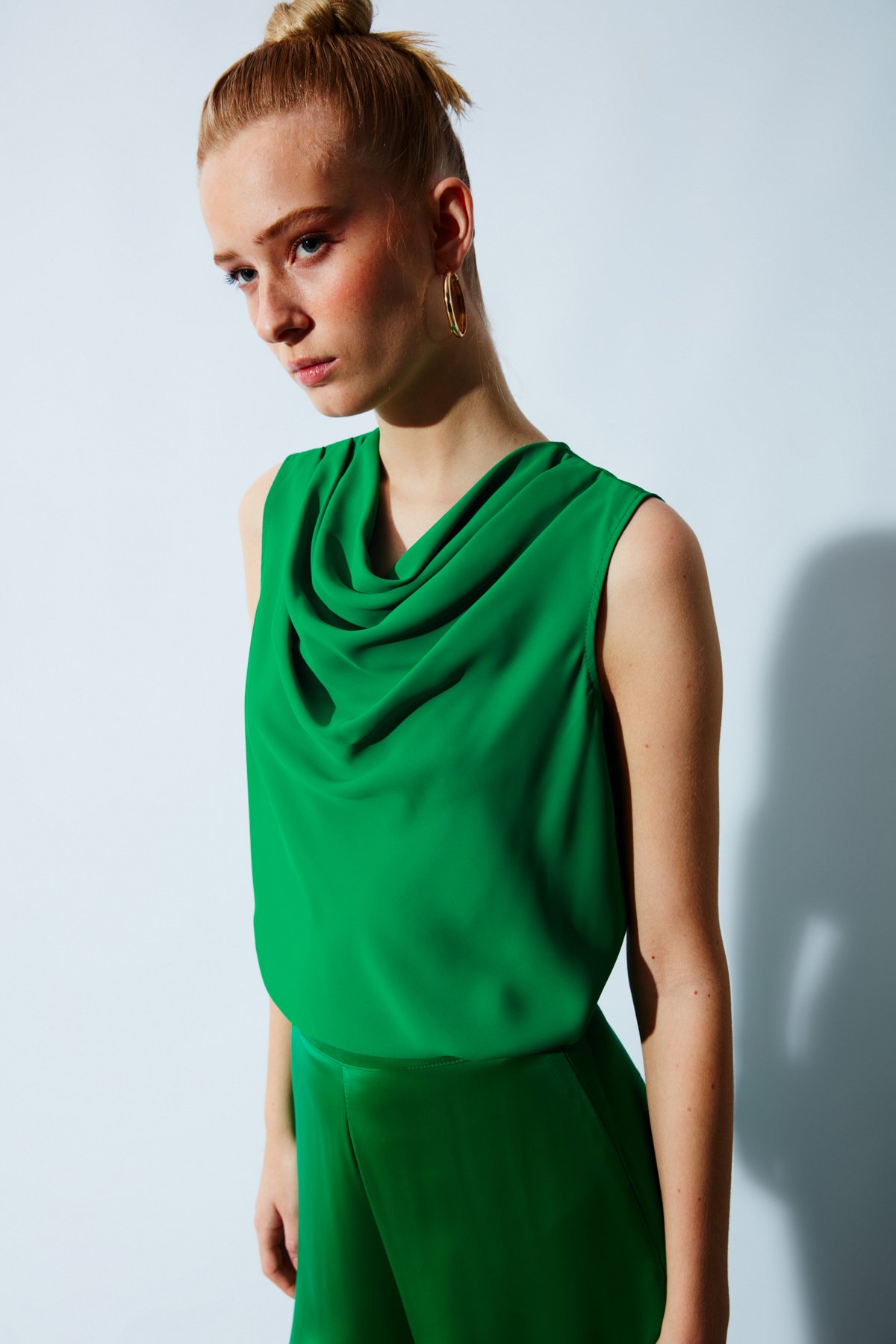 Degaje yaka şifon bluz - KOYU YEŞİL