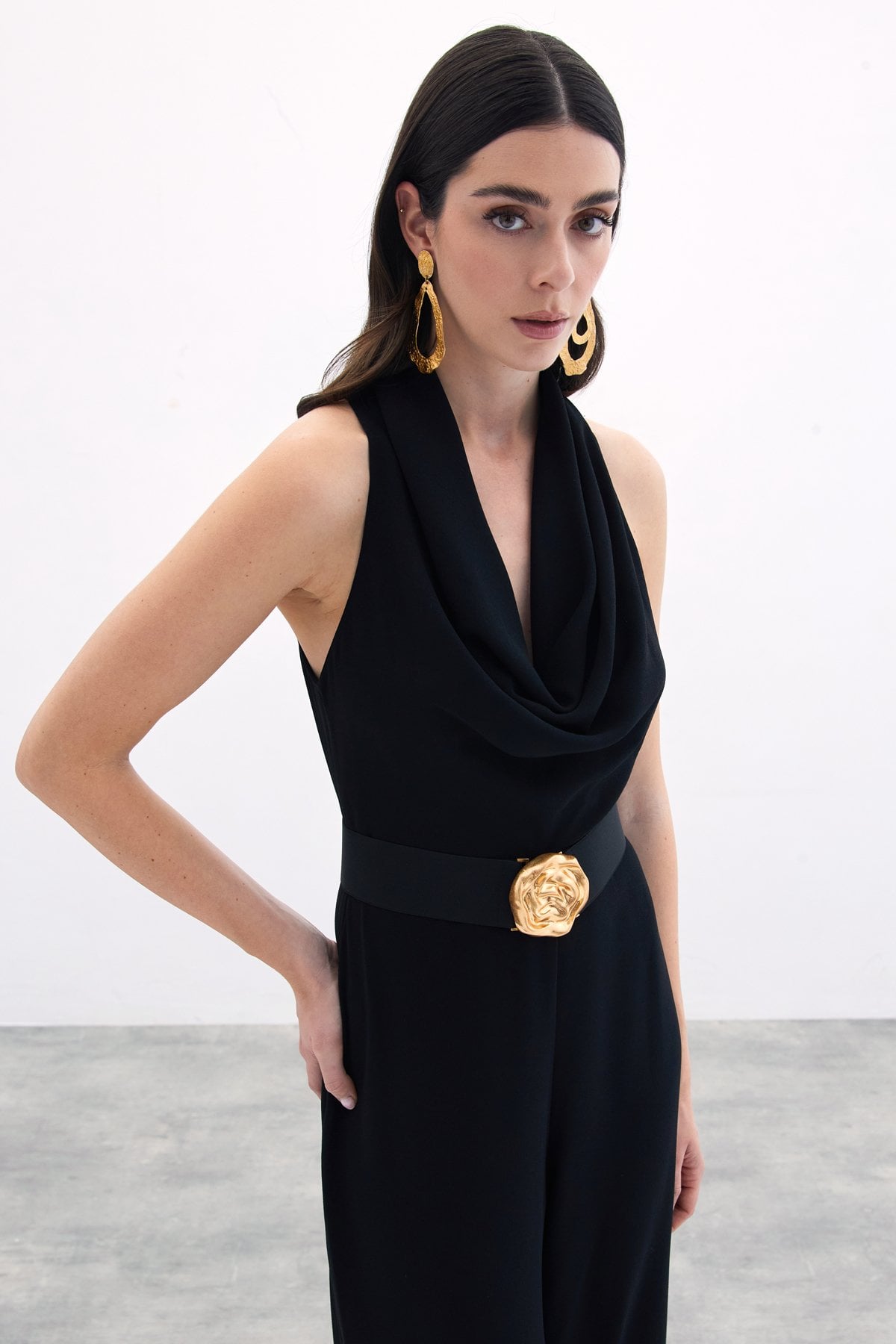 Cowl Neck Jumpsuit - Black