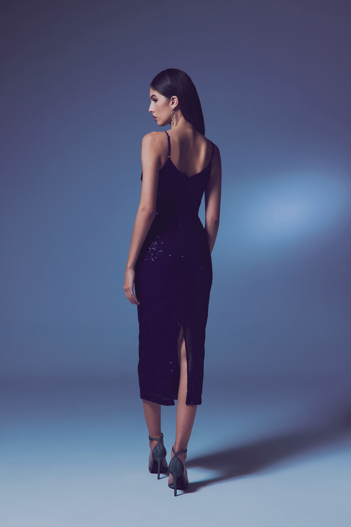 Dekolteli Payet Elbise - Lacivert