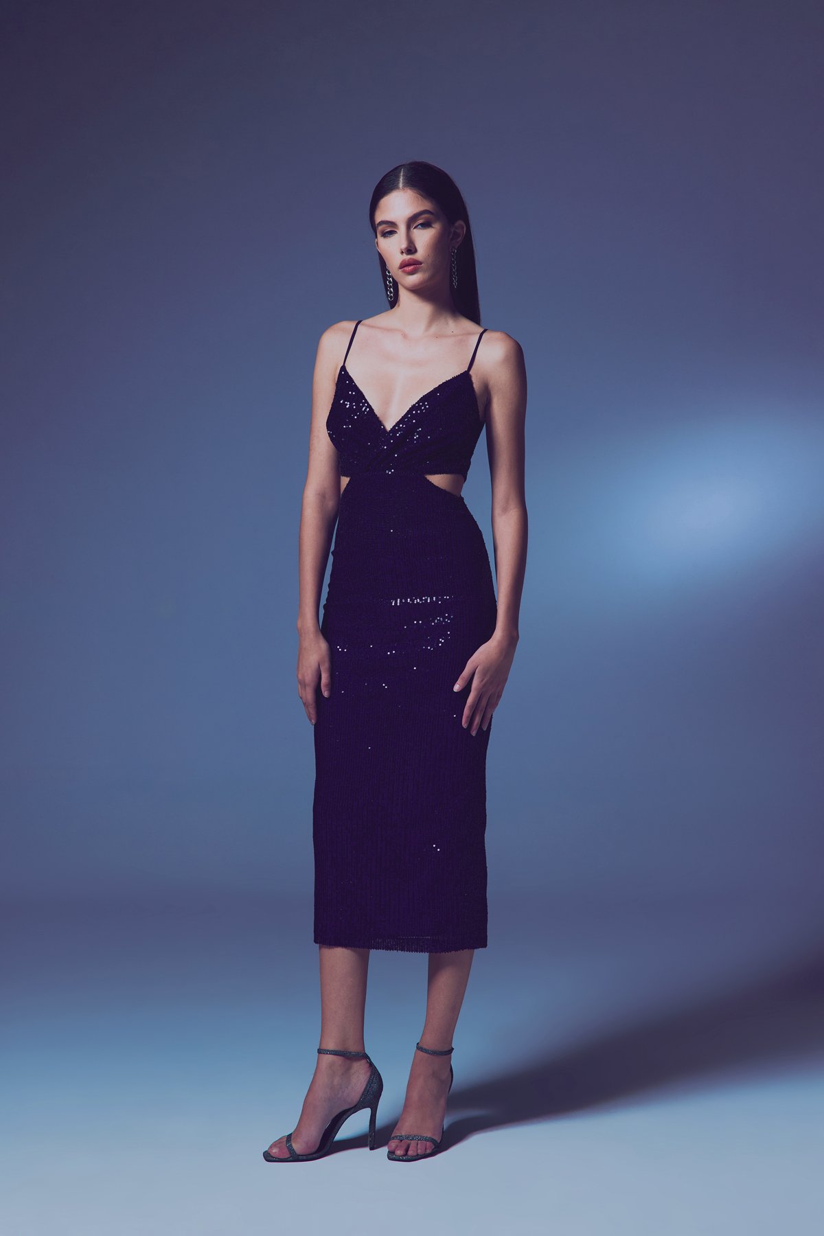 Dekolteli Payet Elbise - Lacivert