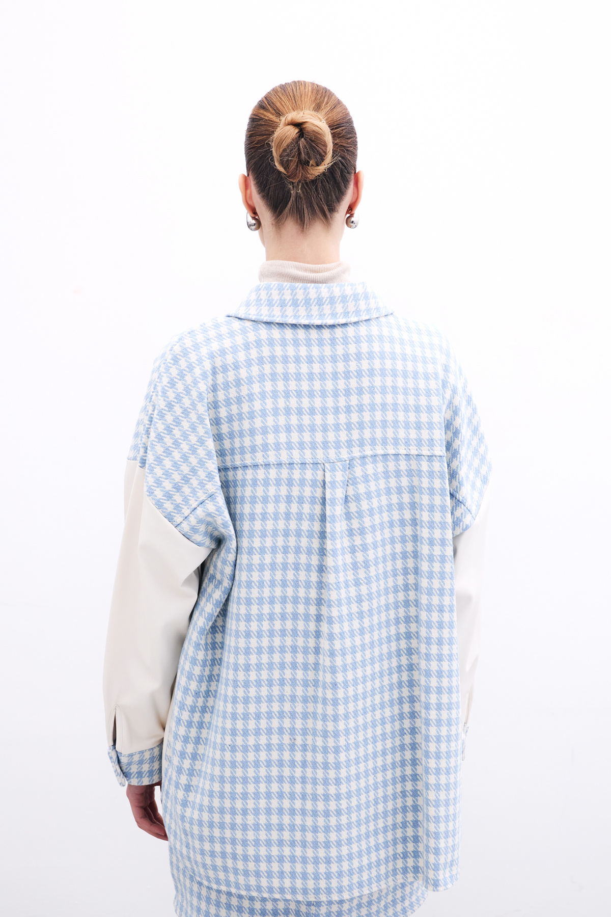 Deri Detaylı Gömlek Ceket - EKRU-BEBE MAVİ